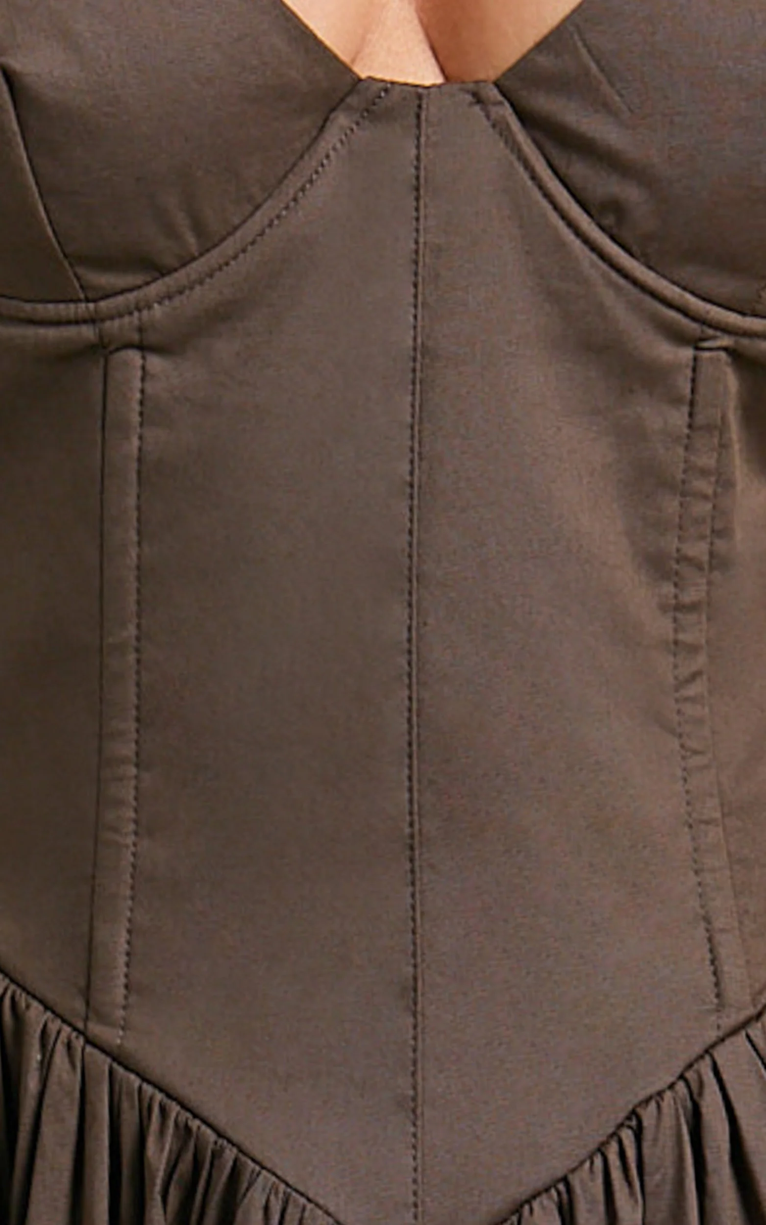 Beckett Midi Dress - Scoop Neck Drop V Waist Gathered Skirt Dress in Dark Chocolate - Image 8