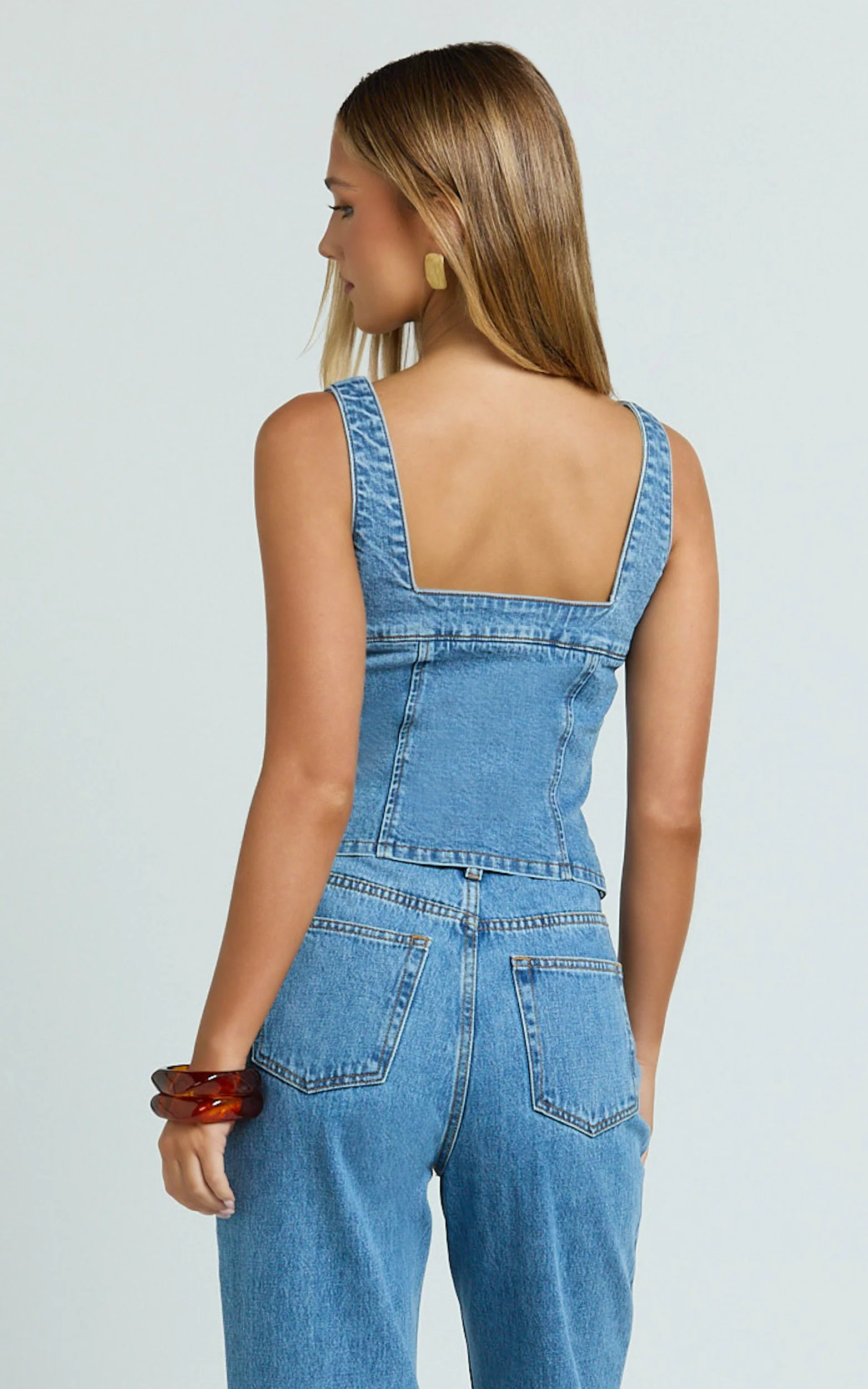 Bellerose Top - Front Zip Denim Fitted Top in Mid Blue - Image 9