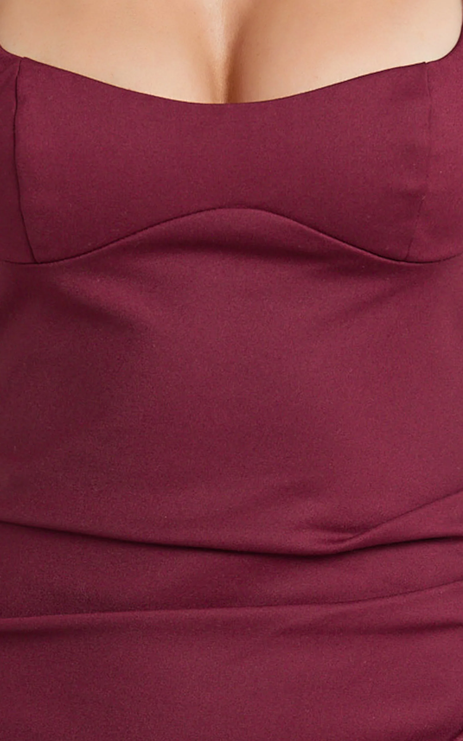 Benita Midi Dress - Scoop Neck Ruched Fitted Dress in Wine - Image 9