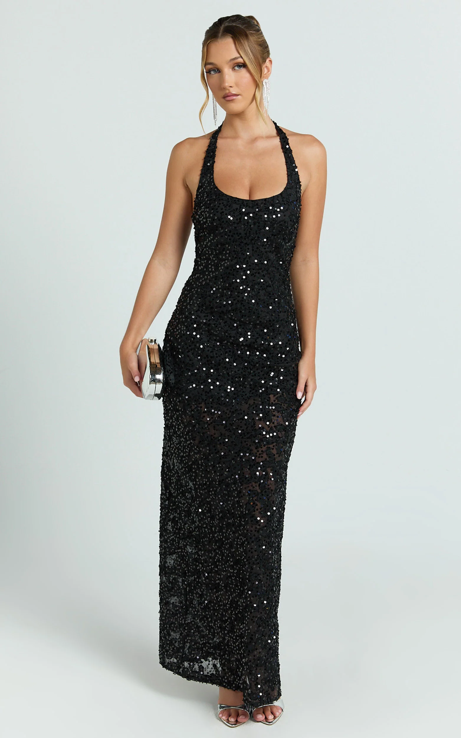 Benny Maxi Dress - Halter Neck Backless Bodycon Dress in Black - Image 3
