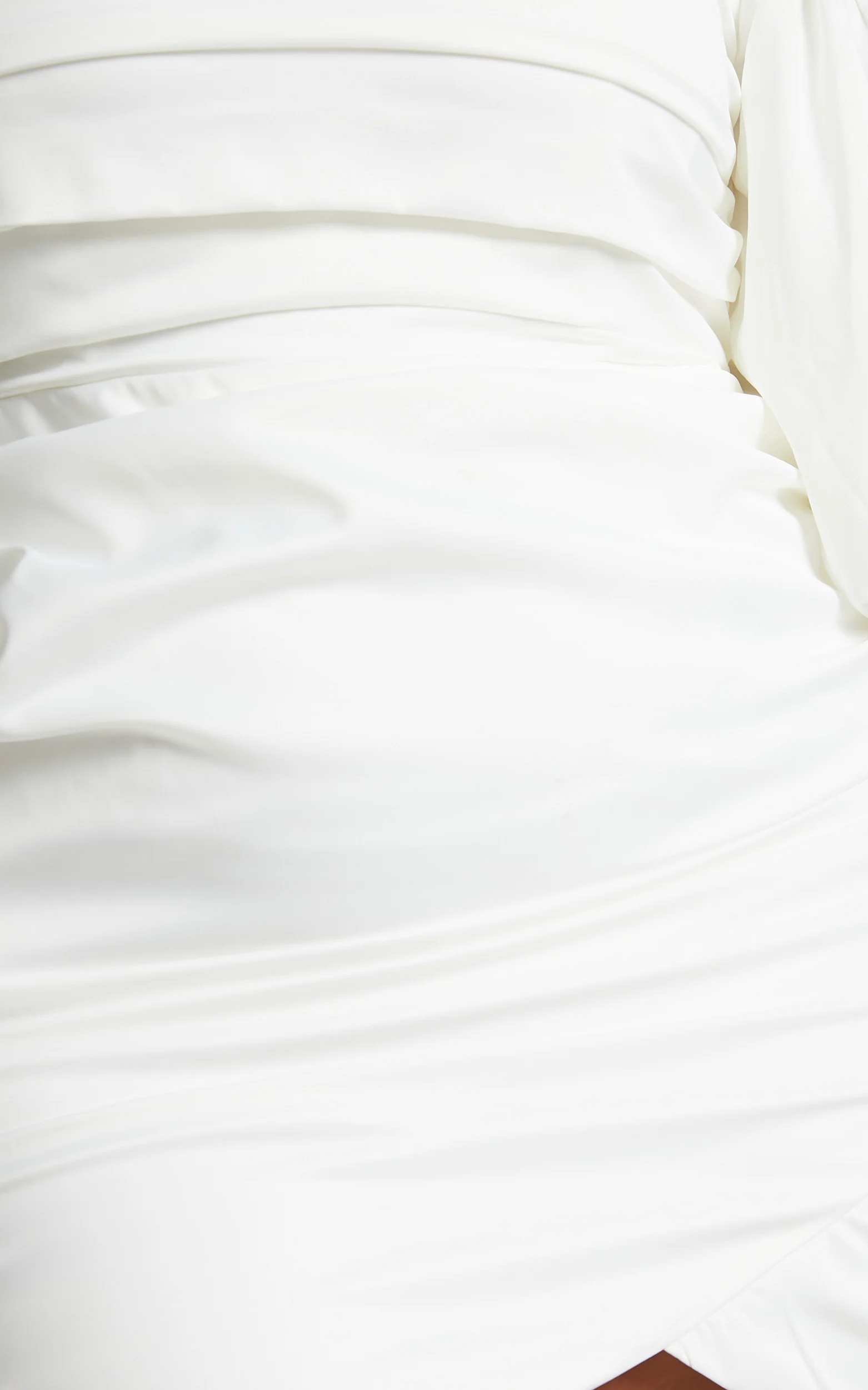 Betty Mini Dress - Off Shoulder Puff Sleeve Gathered Dress in White - Image 9