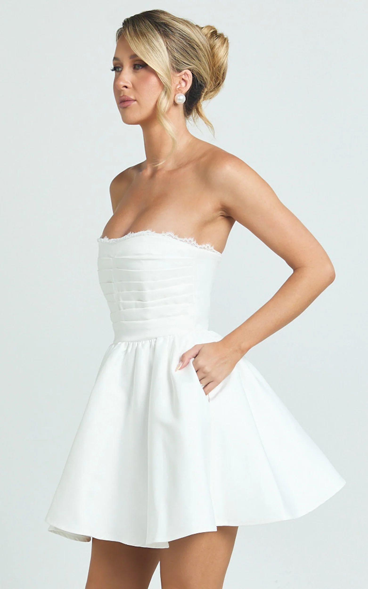 Bianca Mini Dress - Strapless Fit And Flare Dress in Ivory - Image 4