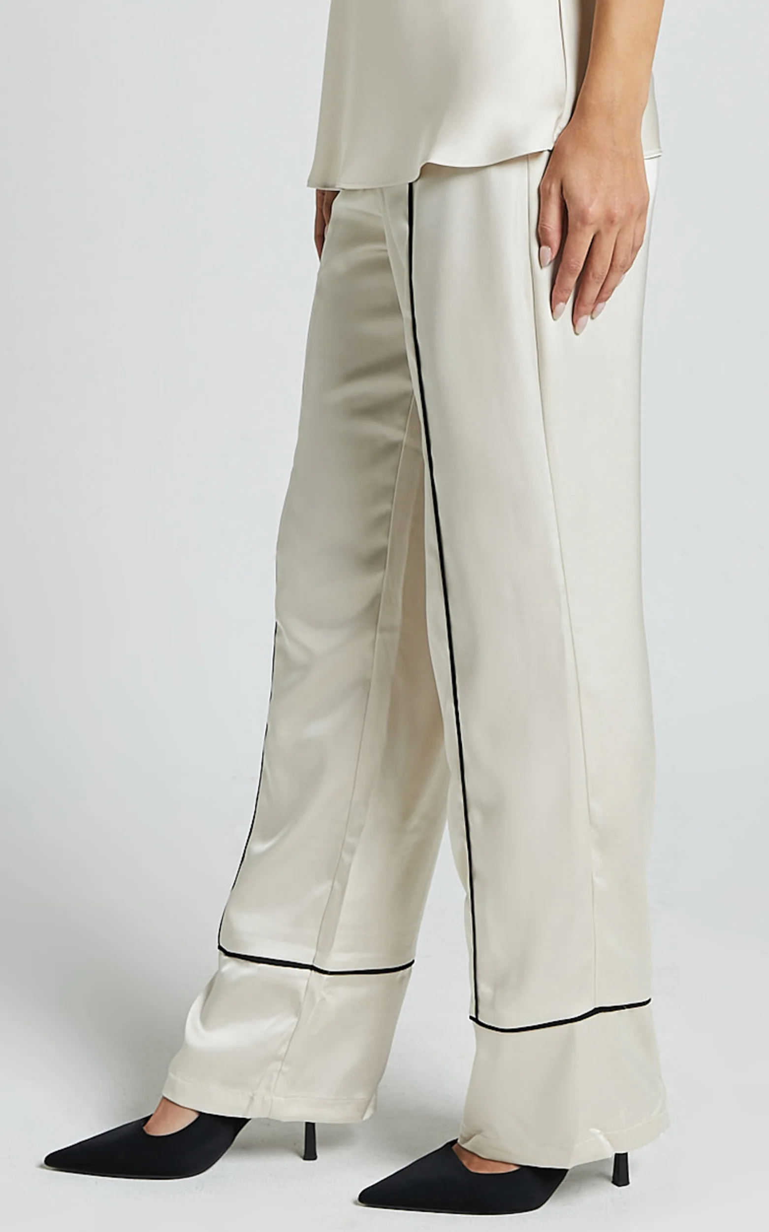 Bobbie Pants - High Waist Contrast Piping Pants in Oyster - Image 5