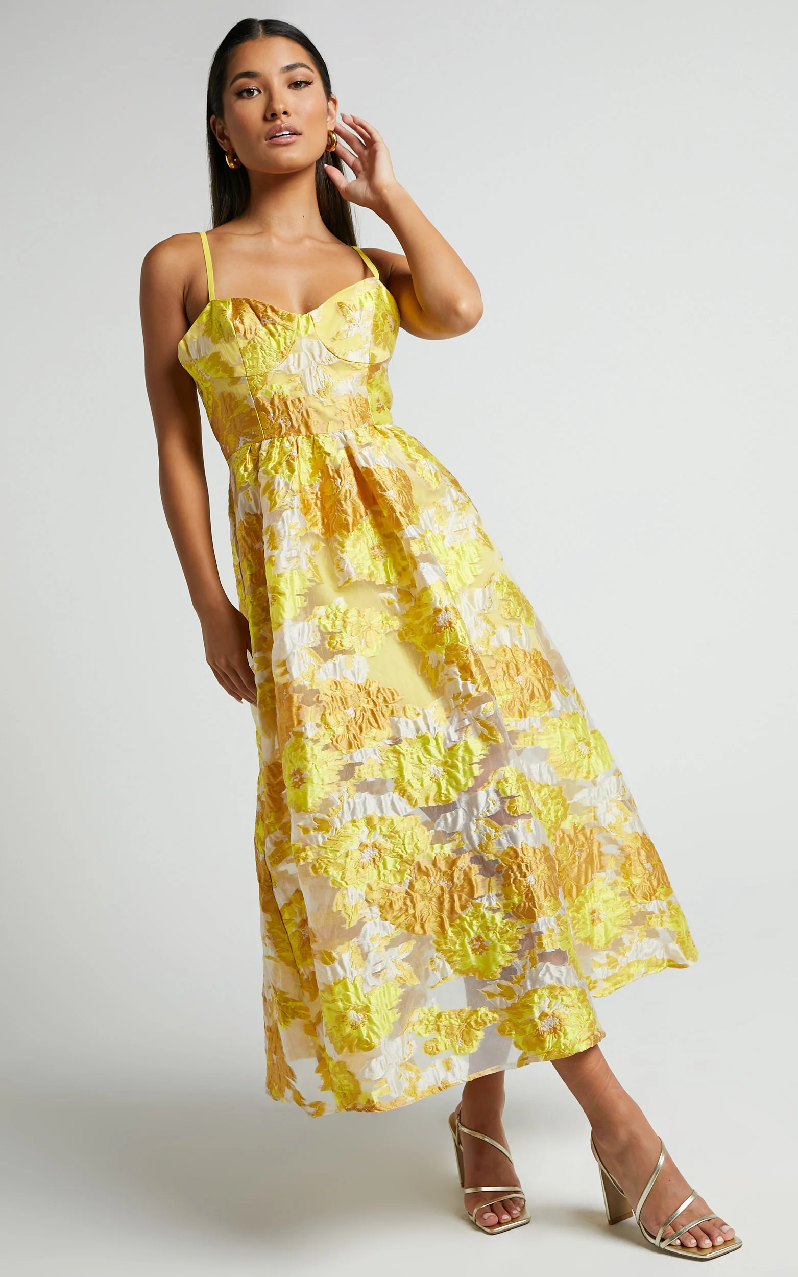 Brailey Midi Dress - Aline Corset Detail Dress in Yellow - Image 5