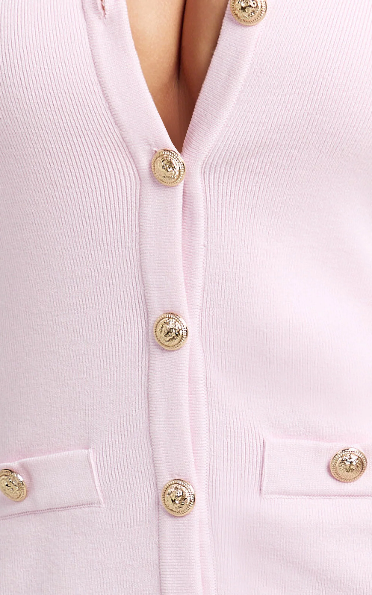 Branson Mini Dress - Sleeveless Button Down Knitted Dress in Plain Pink - Image 7