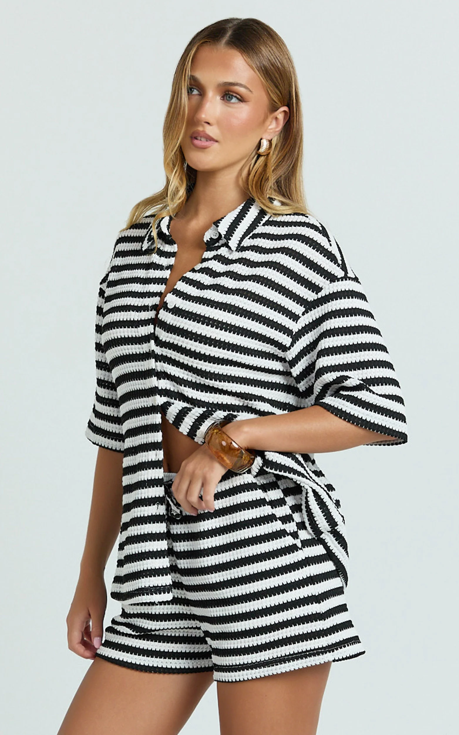 Brenda Short - Textured Stripe Short in White/Black Stripe - Image 4