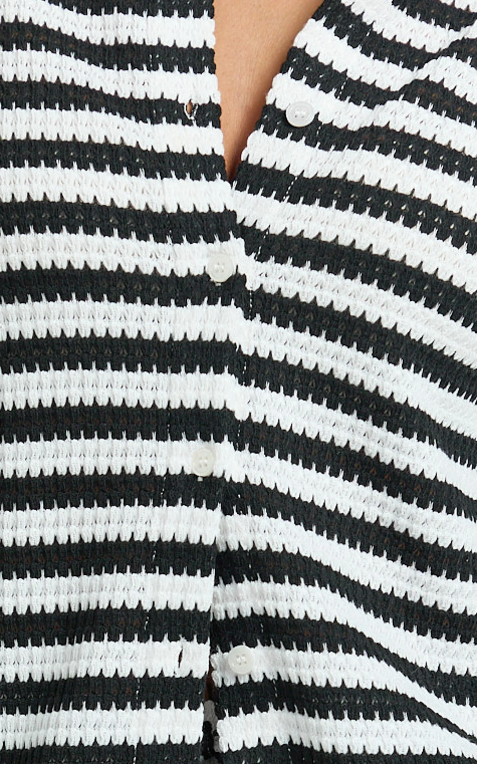 Brenda Top - Textured Stripe Drop Shoulder Button Down Shirt in White/Black - Image 6