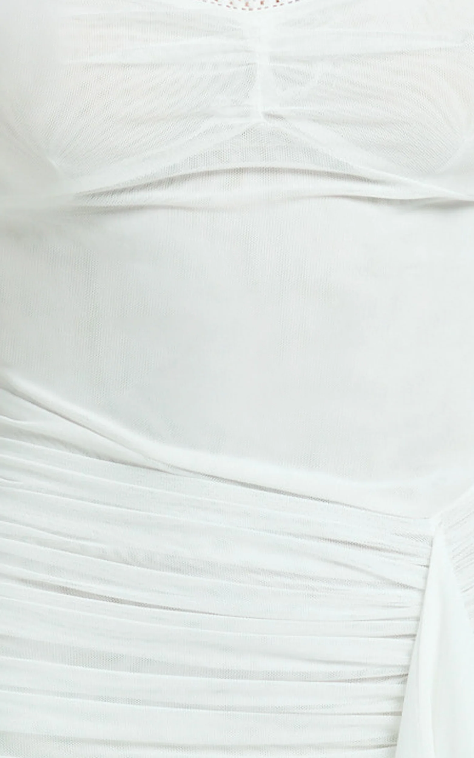 Brionna Maxi Dress - Lace Neck Ruched Ruffle Hem Dress in White - Image 7