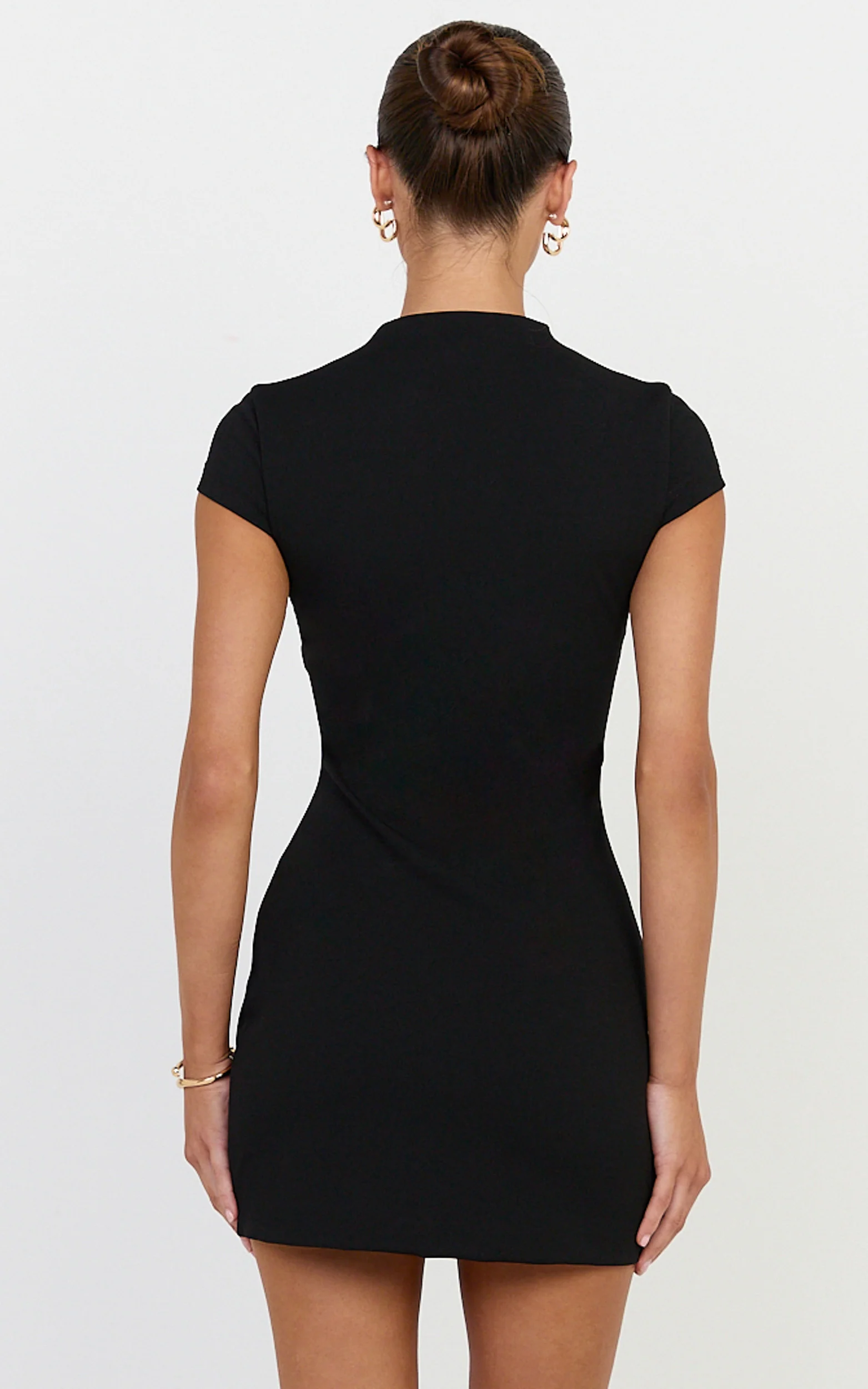 Briony Mini Dress - High Neck Front Key Hole Fitted Dress in Black - Image 5