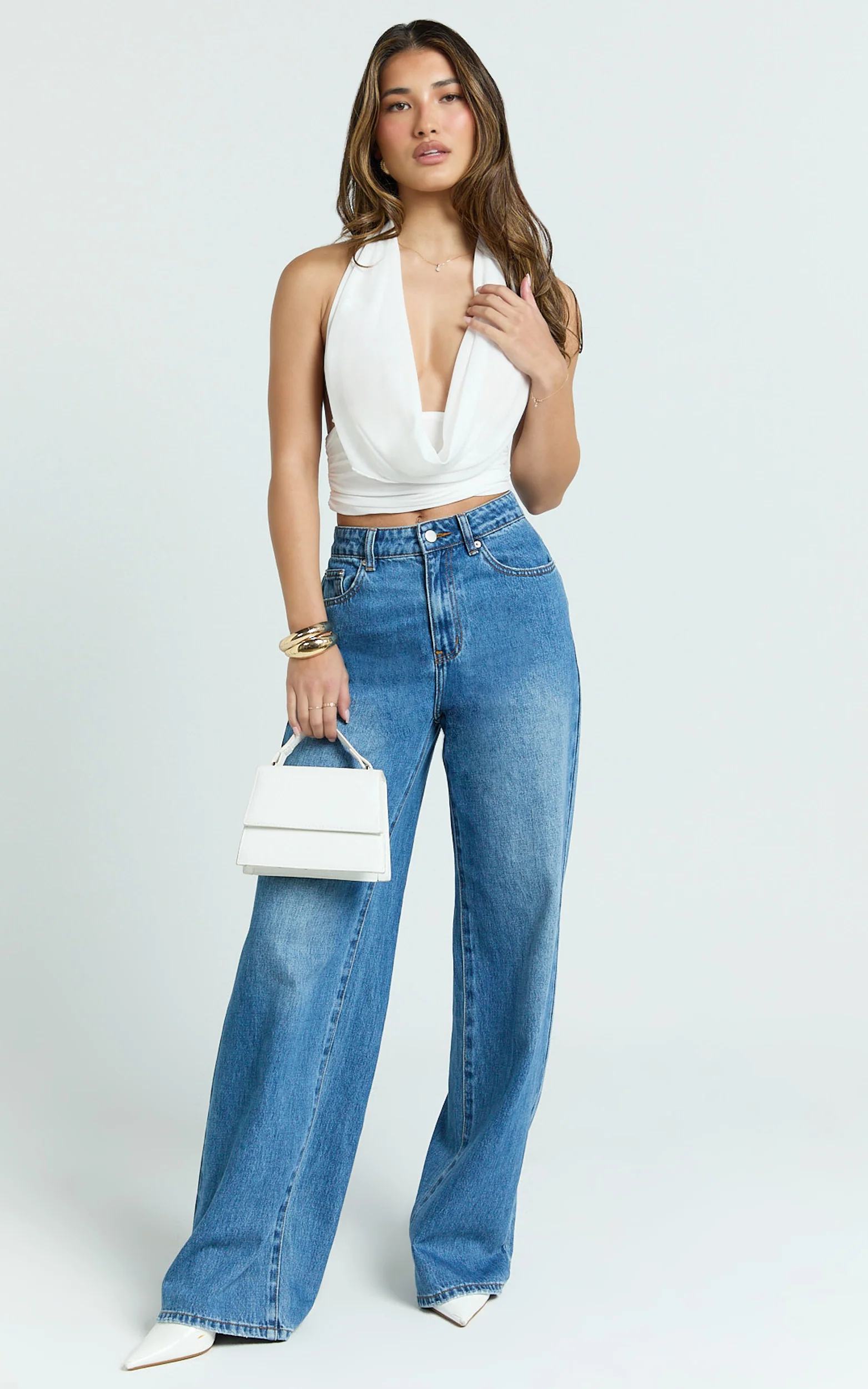 Britta Top - Cowl Neck Halter Crop Top in White - Image 4