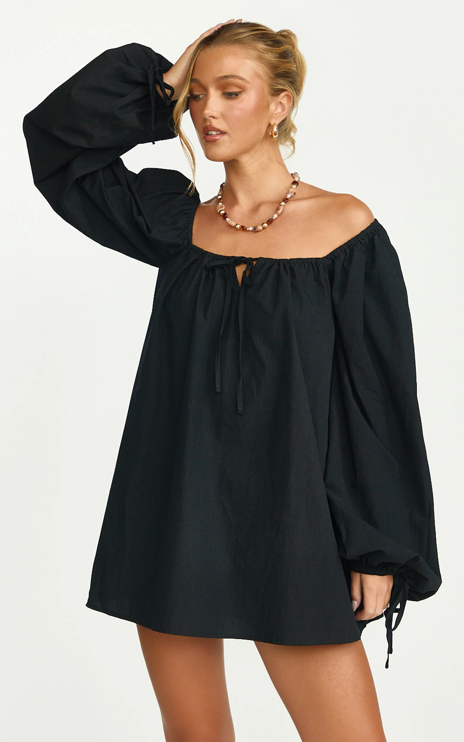 Brixton Mini Dress - Square Neck Smock Dress in Black - Image 5