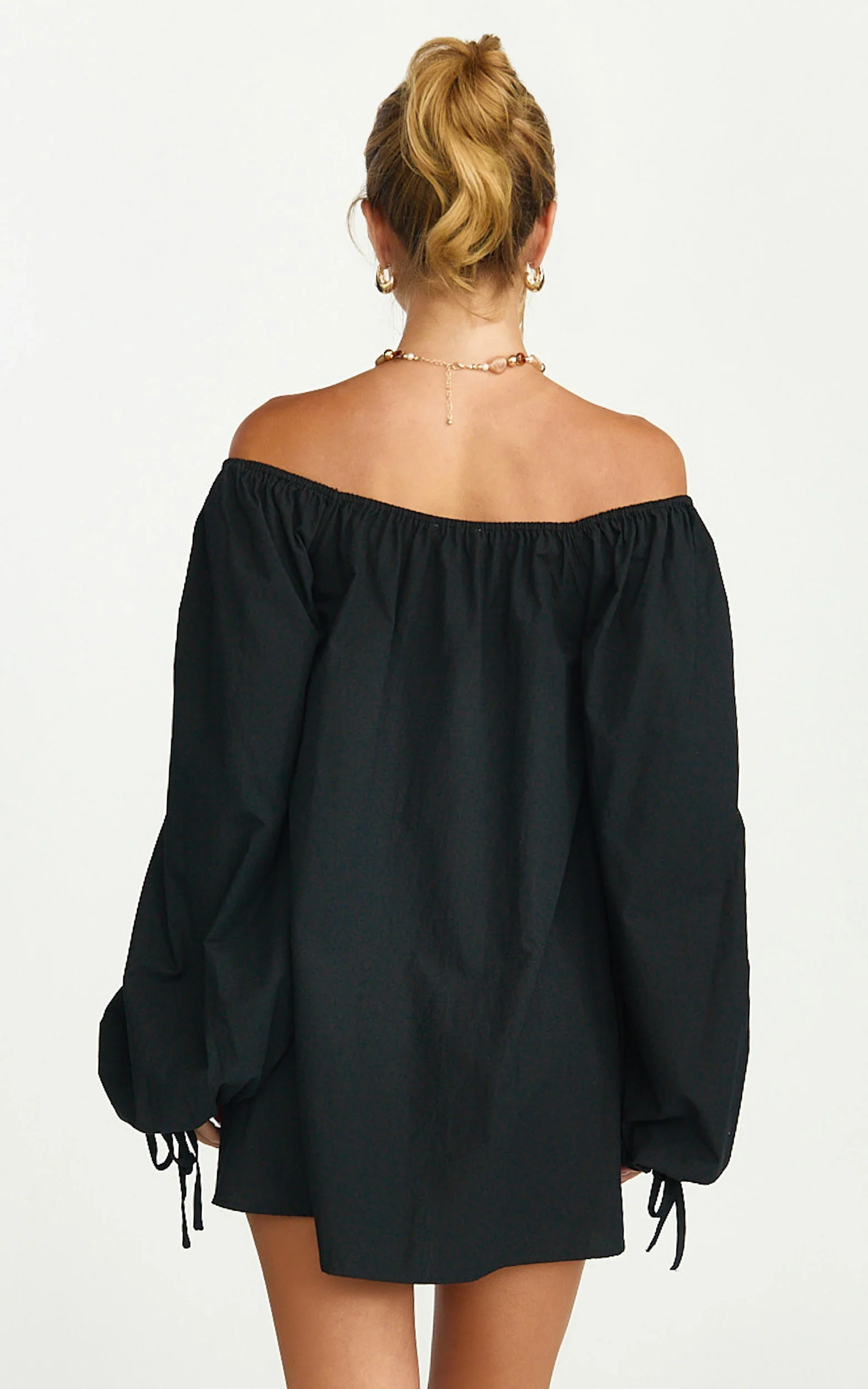 Brixton Mini Dress - Square Neck Smock Dress in Black - Image 8