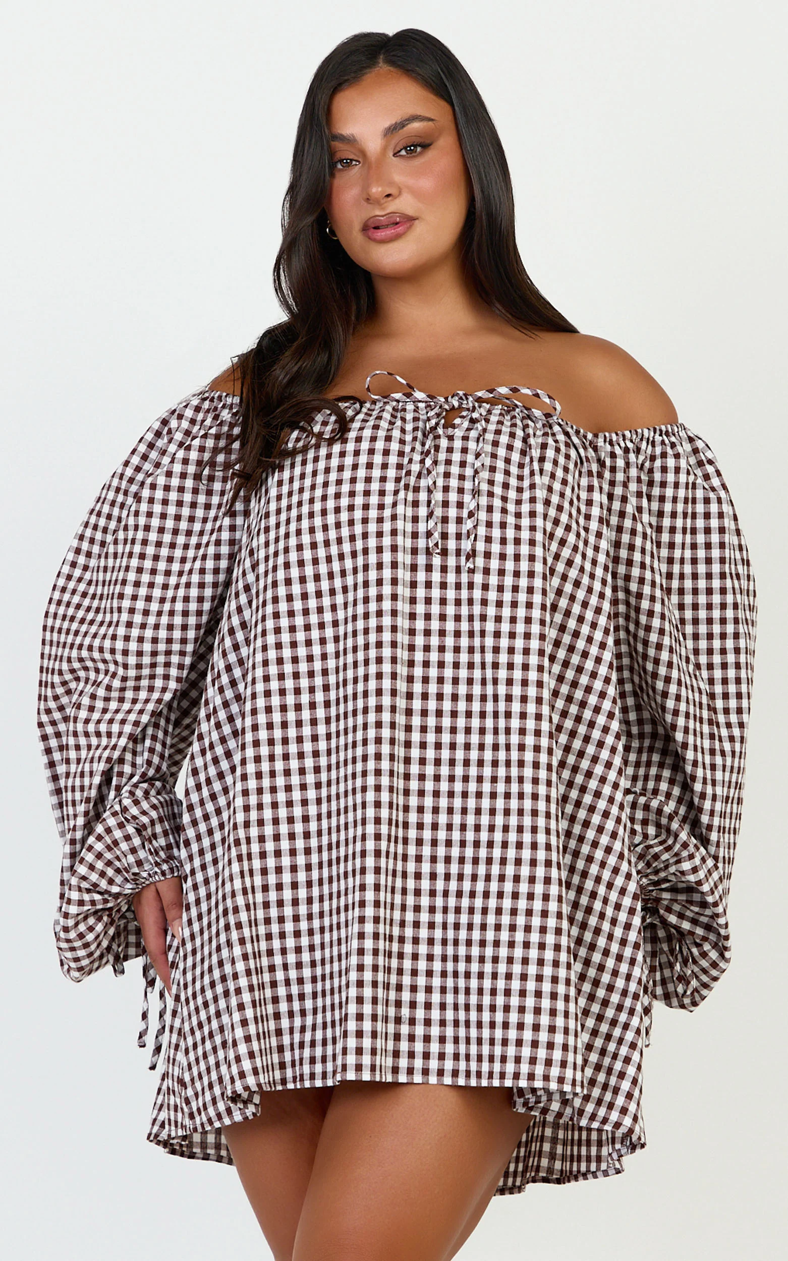 Brixton Mini Dress - Square Neck Smock Dress in Chocolate - Image 2
