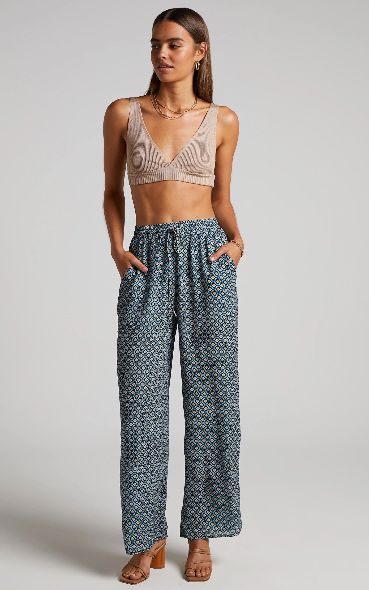 Brunita Pants - Mid Waisted Relaxed Elastic Waist Pants in Tile Geo - Image 3