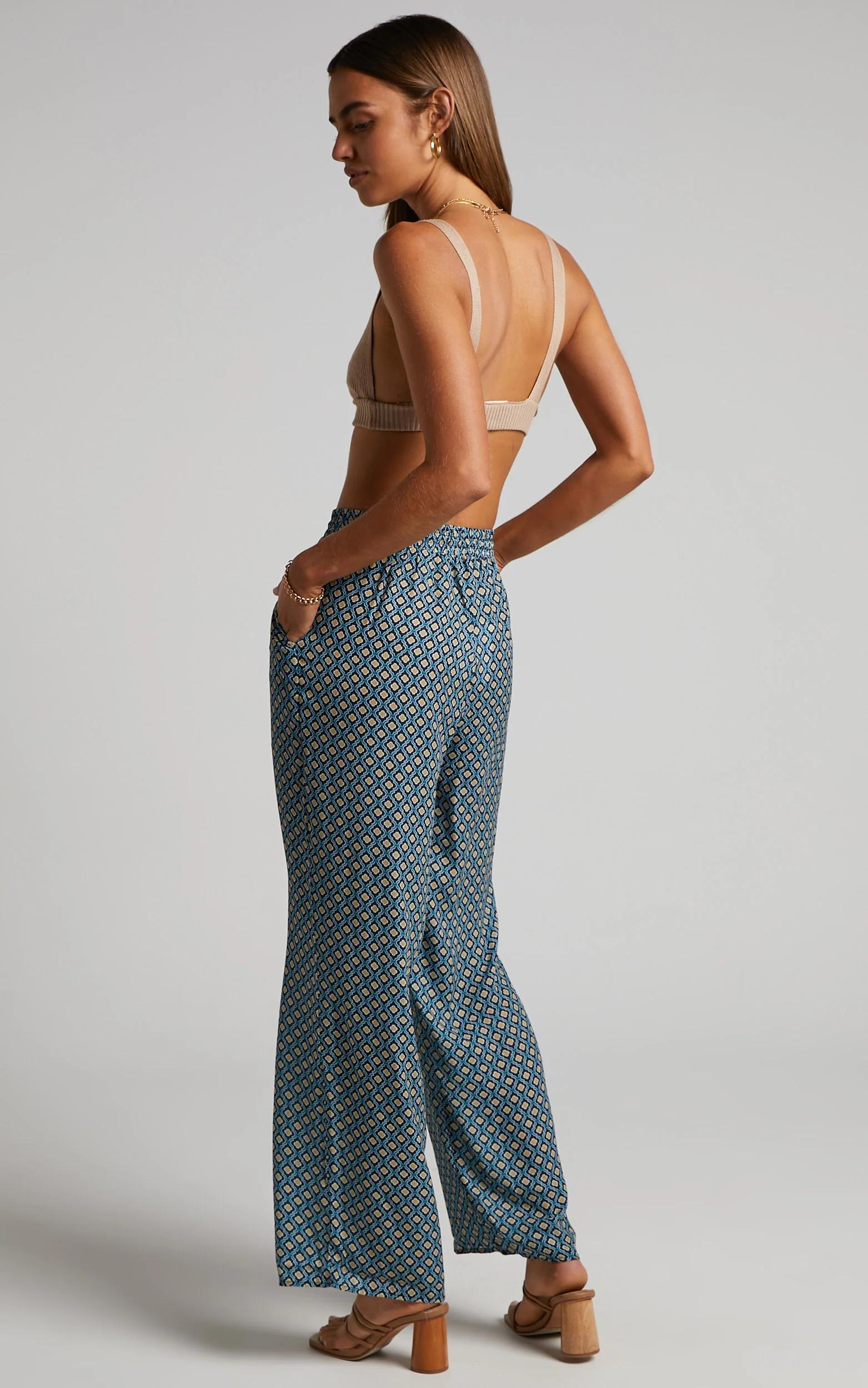 Brunita Pants - Mid Waisted Relaxed Elastic Waist Pants in Tile Geo - Image 4