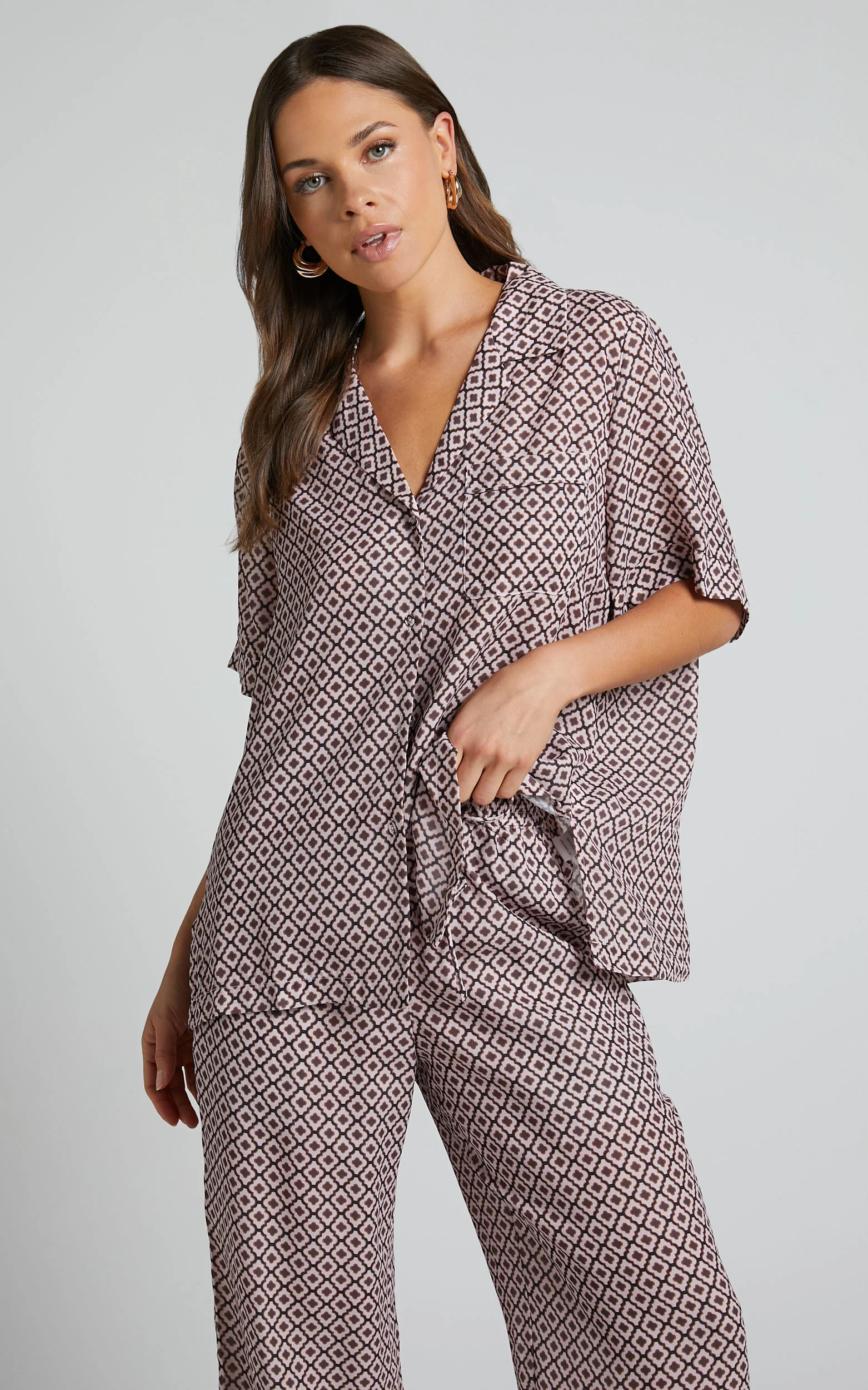 Brunita Shirt - Relaxed Short Sleeve Shirt in Moroccan Geo - Image 2