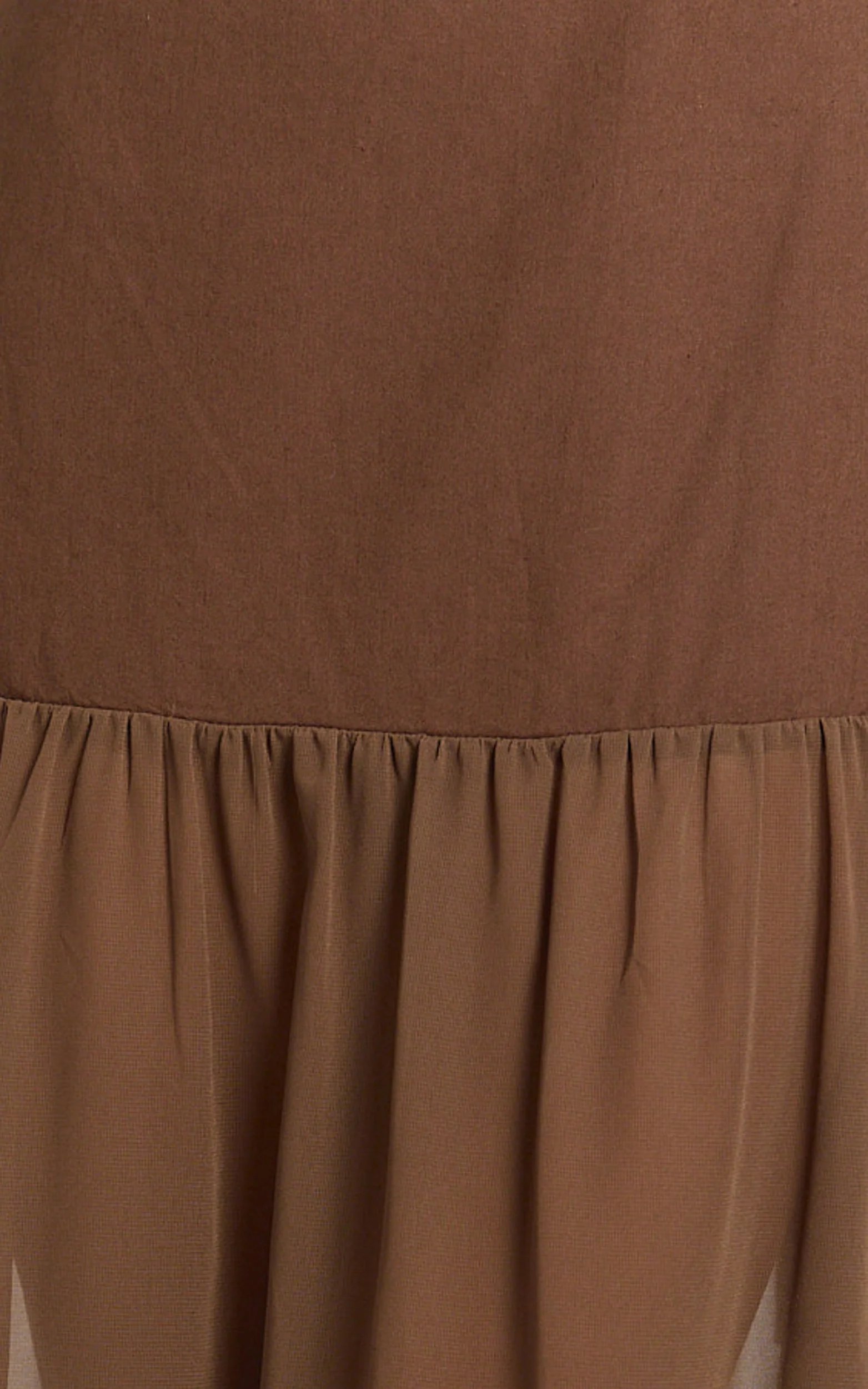 Calvin Maxi Dress - Linen Look Contrast Georgette Skirt with Neck Scarf in Chocolate - Image 12