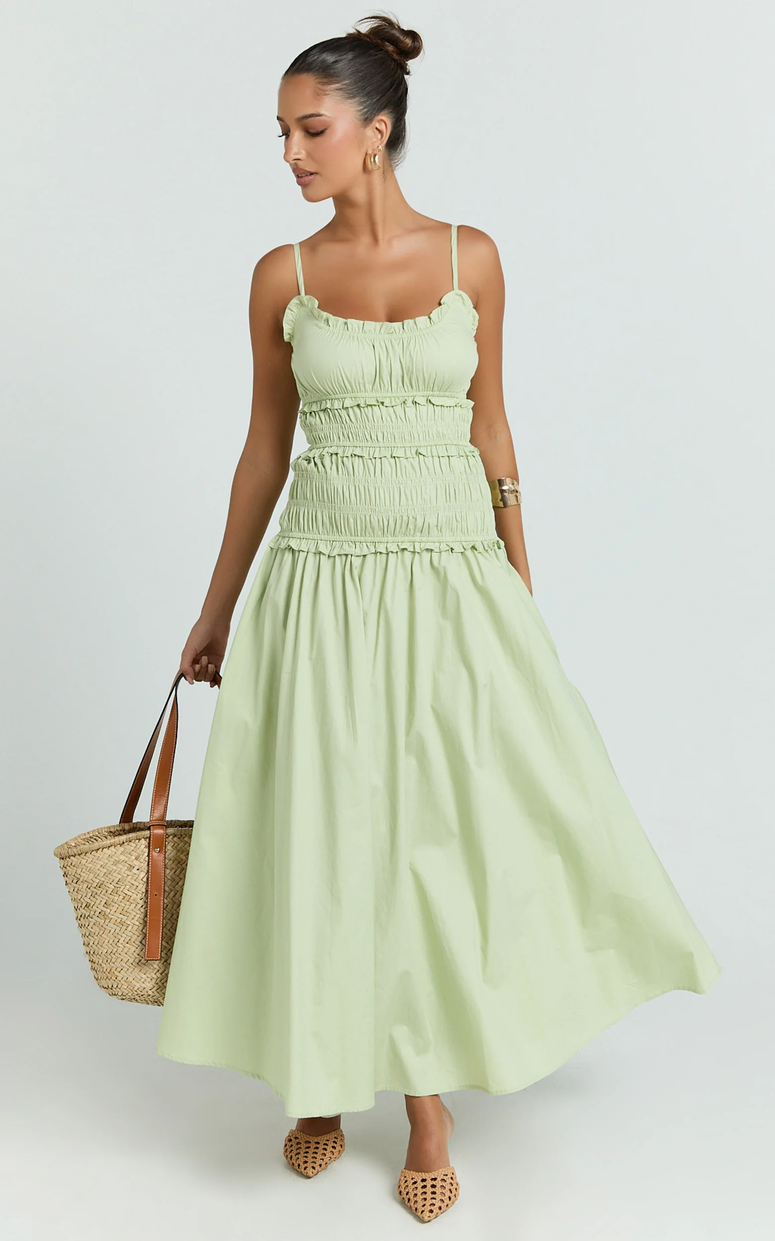 Cami Midi Dress - Rushed Bodice Dress in Sage - Image 4