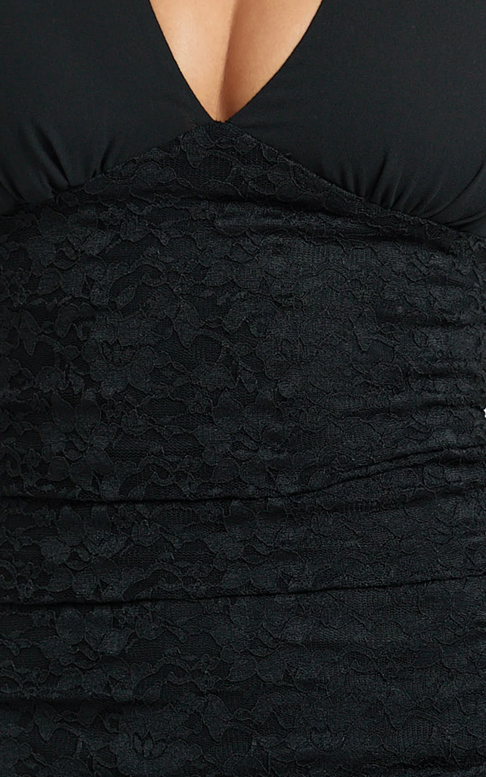 Candice Mini Dress - Georgette Bust Lace Skirt Dress in Black - Image 7