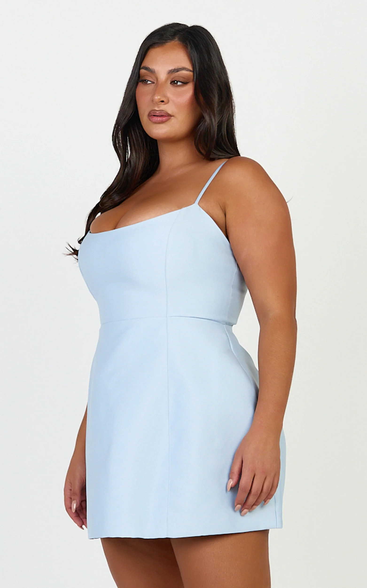 Carolina Mini Dress - Scoop Neck Panel Bodice Dress in Pale Blue - Image 6