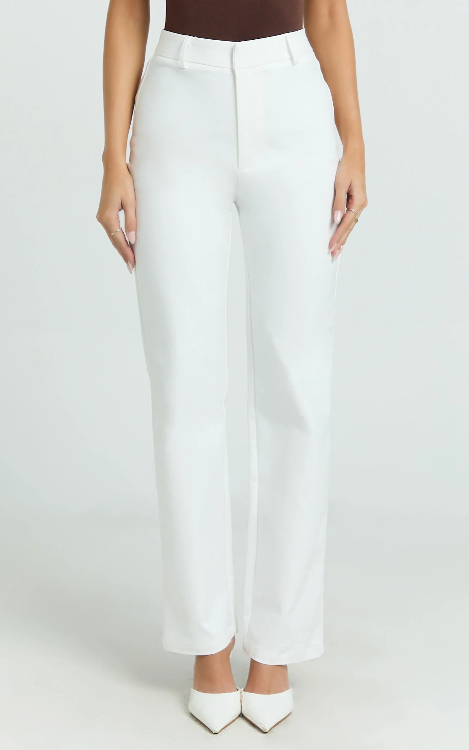 Carolyn Pants - High Waist Slim Straight Leg Tailored Pants in Off White - Image 2