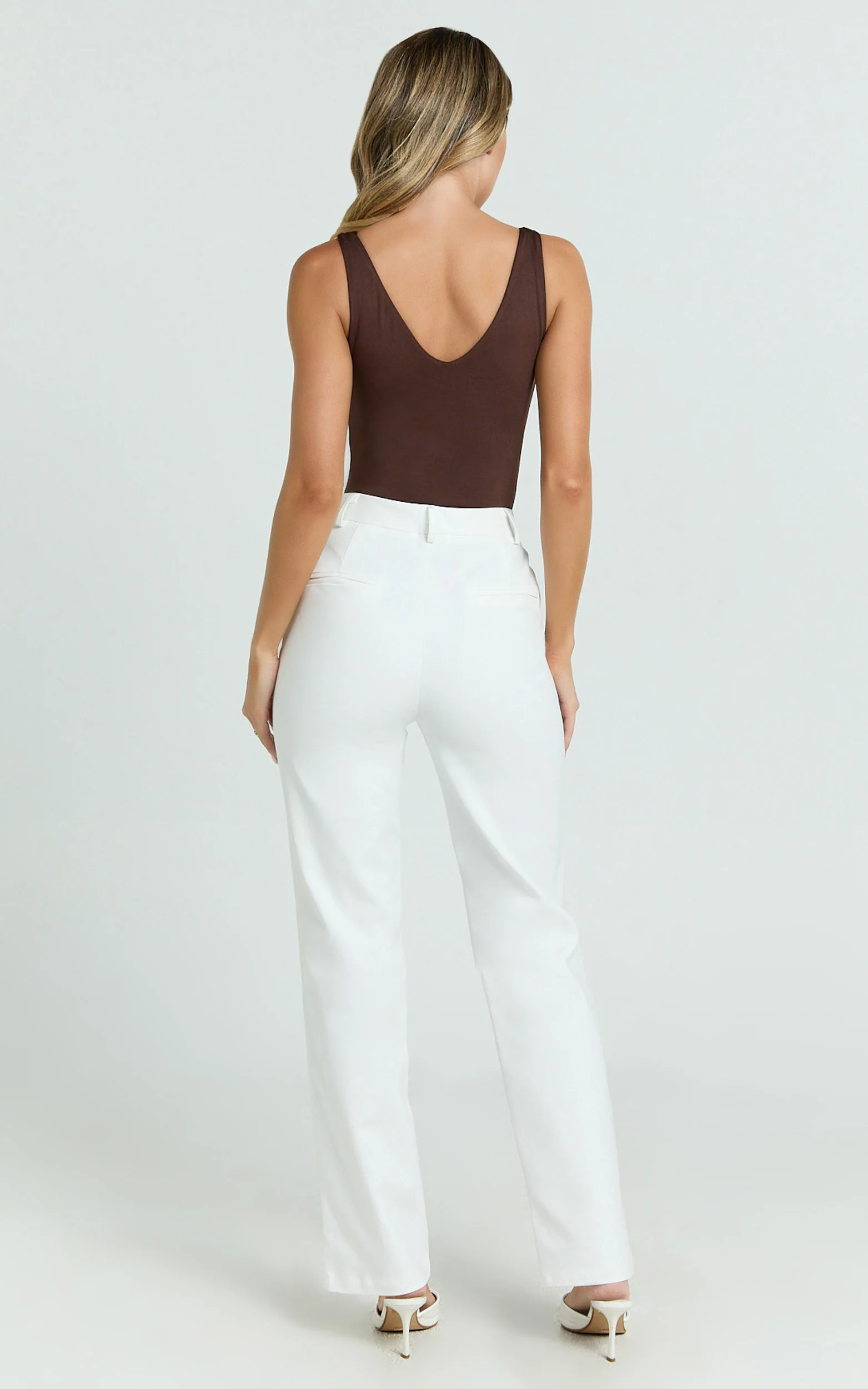 Carolyn Pants - High Waist Slim Straight Leg Tailored Pants in Off White - Image 7