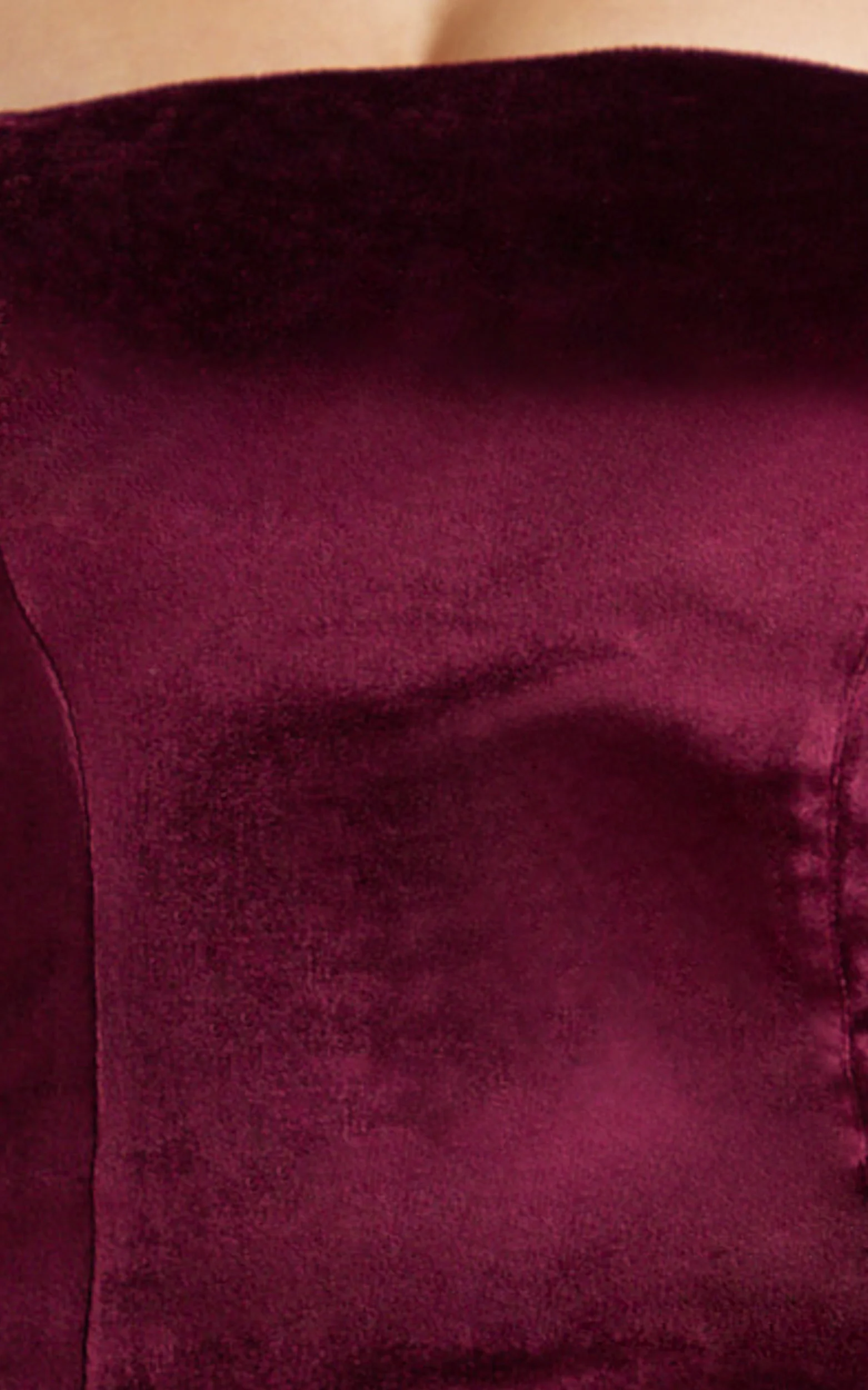 Cartia Midi Dress - Velvet Strapless Bodycon Dress in Wine - Image 6