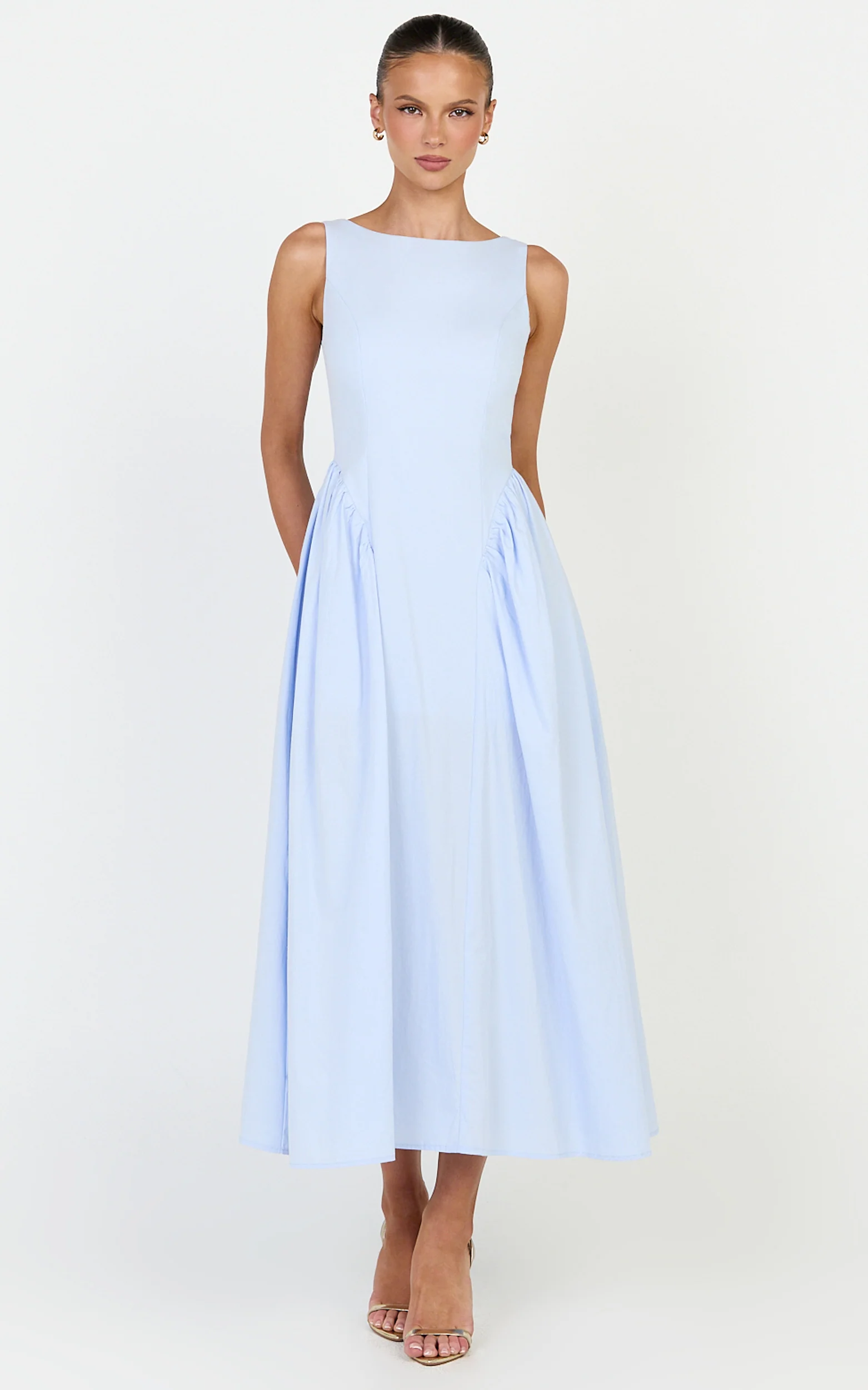 Casina Midi Dress - Boat Neck Tie Back Fit And Flare Dress in Blue - Image 4