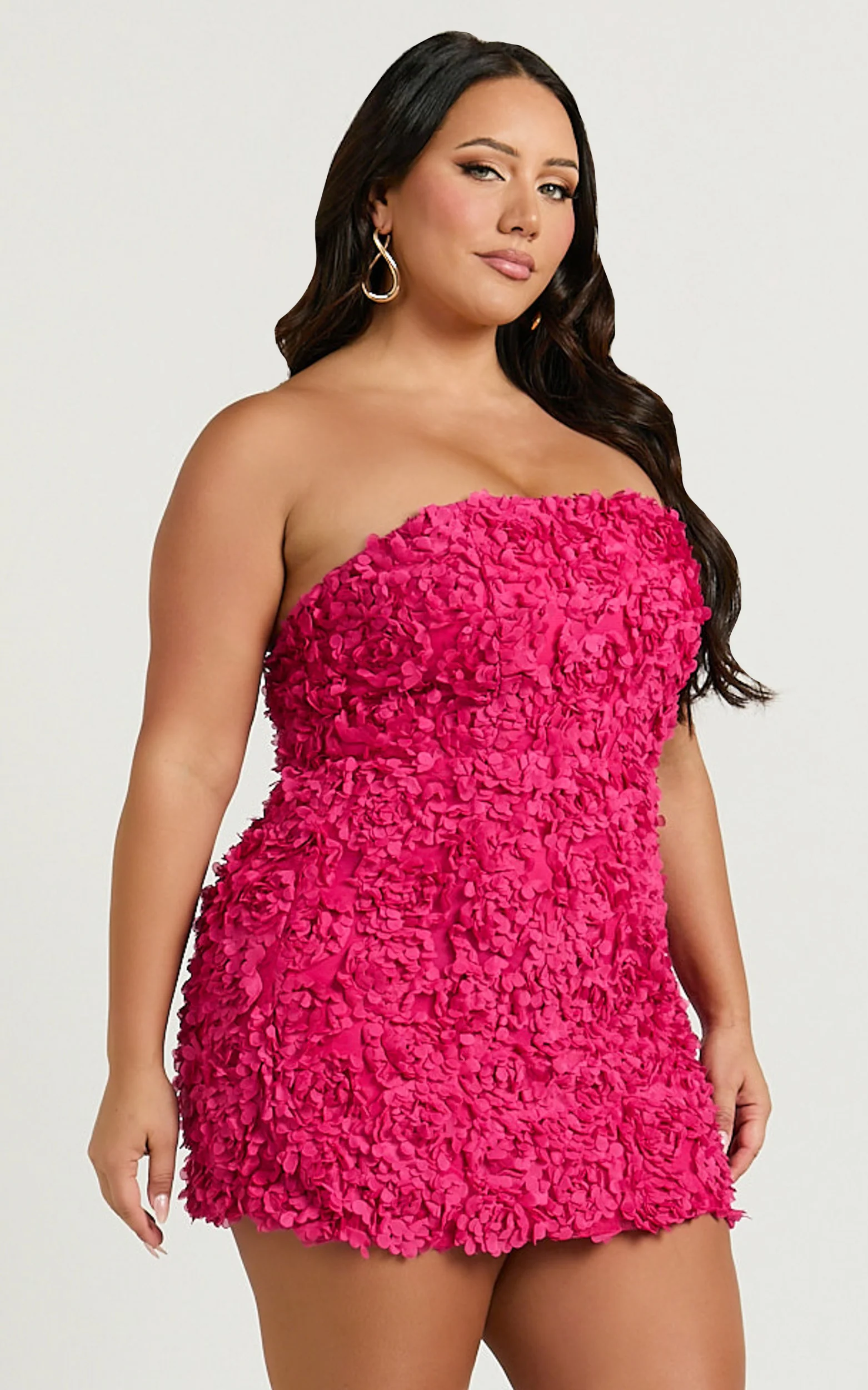 Cassia Mini Dress - Strapless 3D Floral Lace Up Back Dress in Pink - Image 6