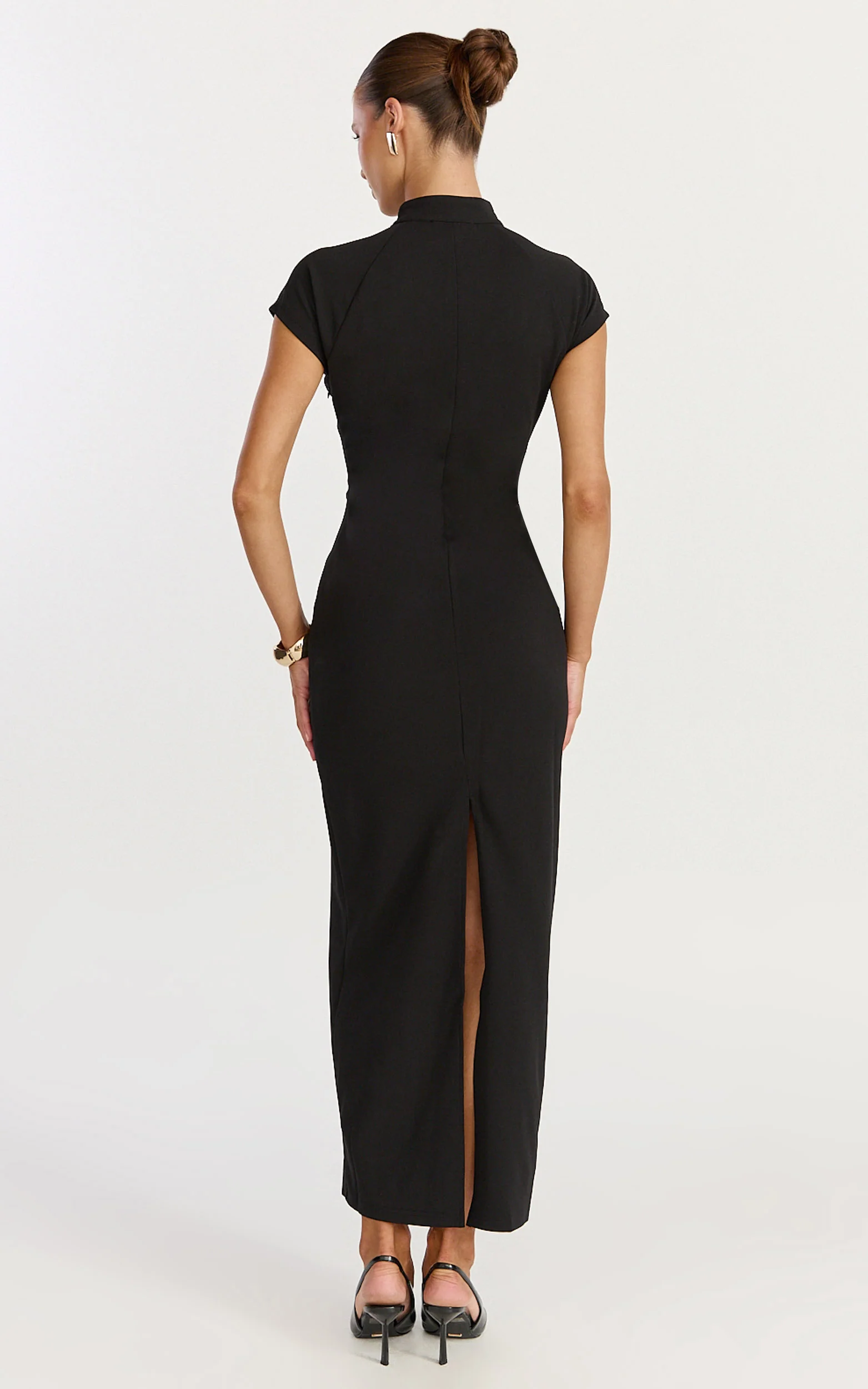 Cassienne Midi Dress - High Neck Keyhole Cut Out Bodycon Midi Dress in Black - Image 5