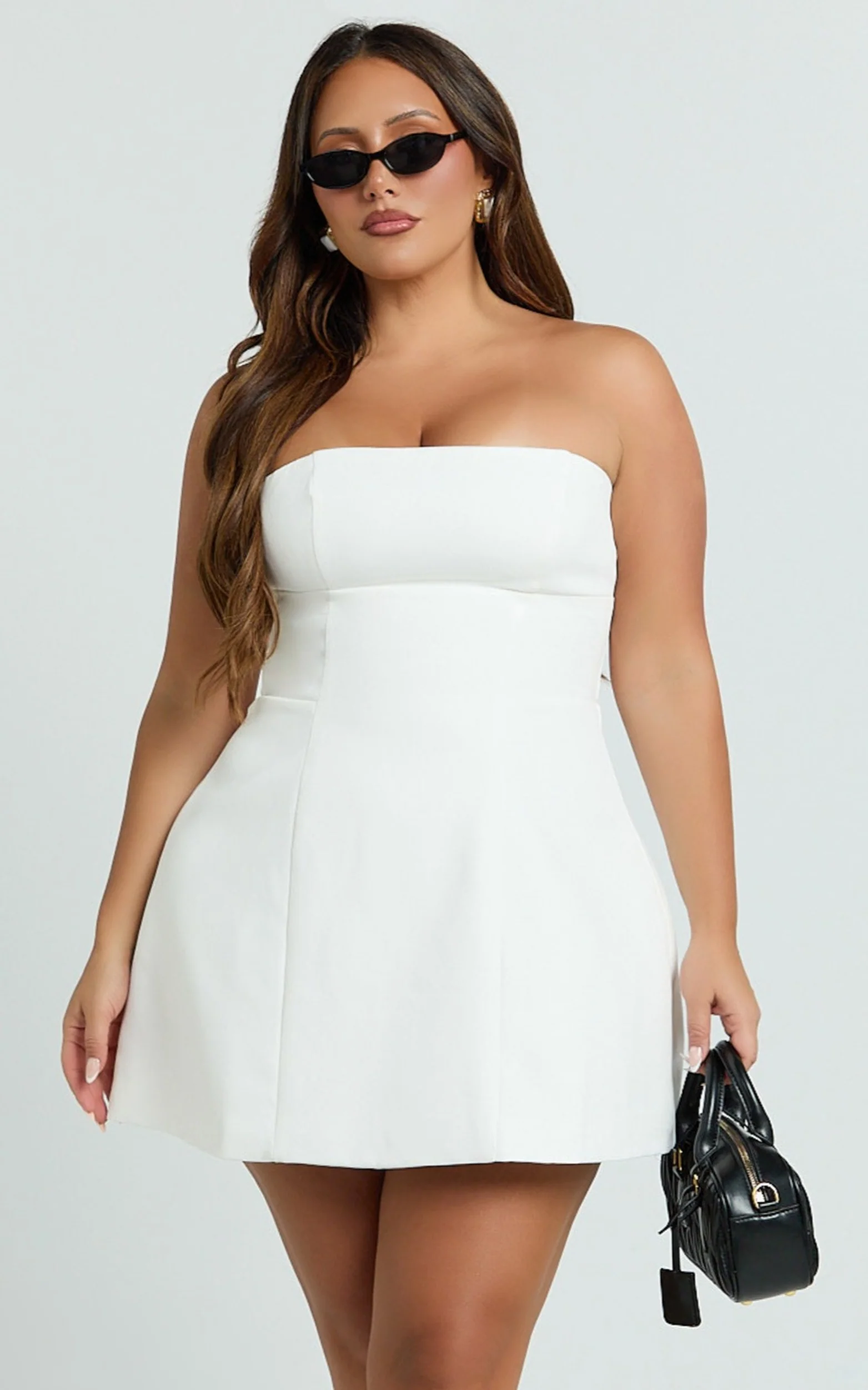 Catharine Mini Dress - Strapless A Line Dress in White - Image 2