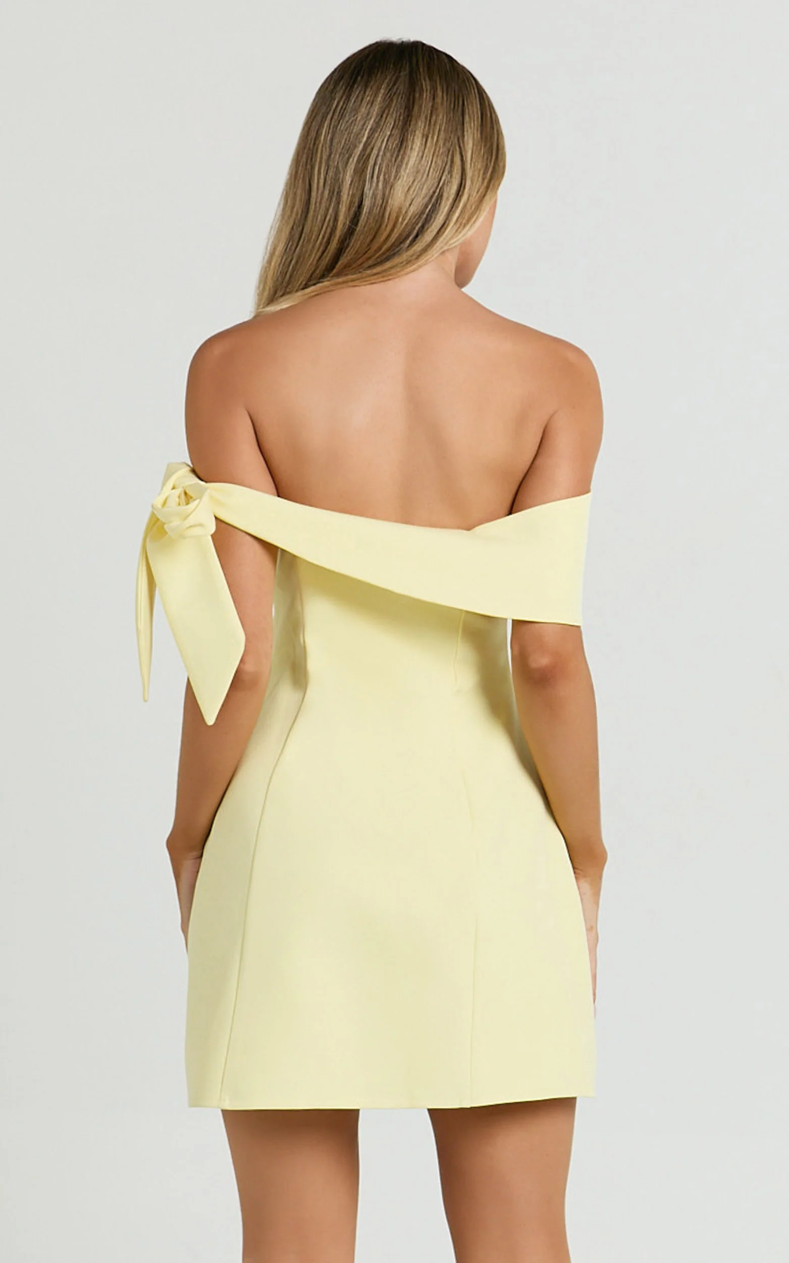 Cecilia Mini Dress - Off Shoulder Tie Detail Dress in Lemon - Image 6