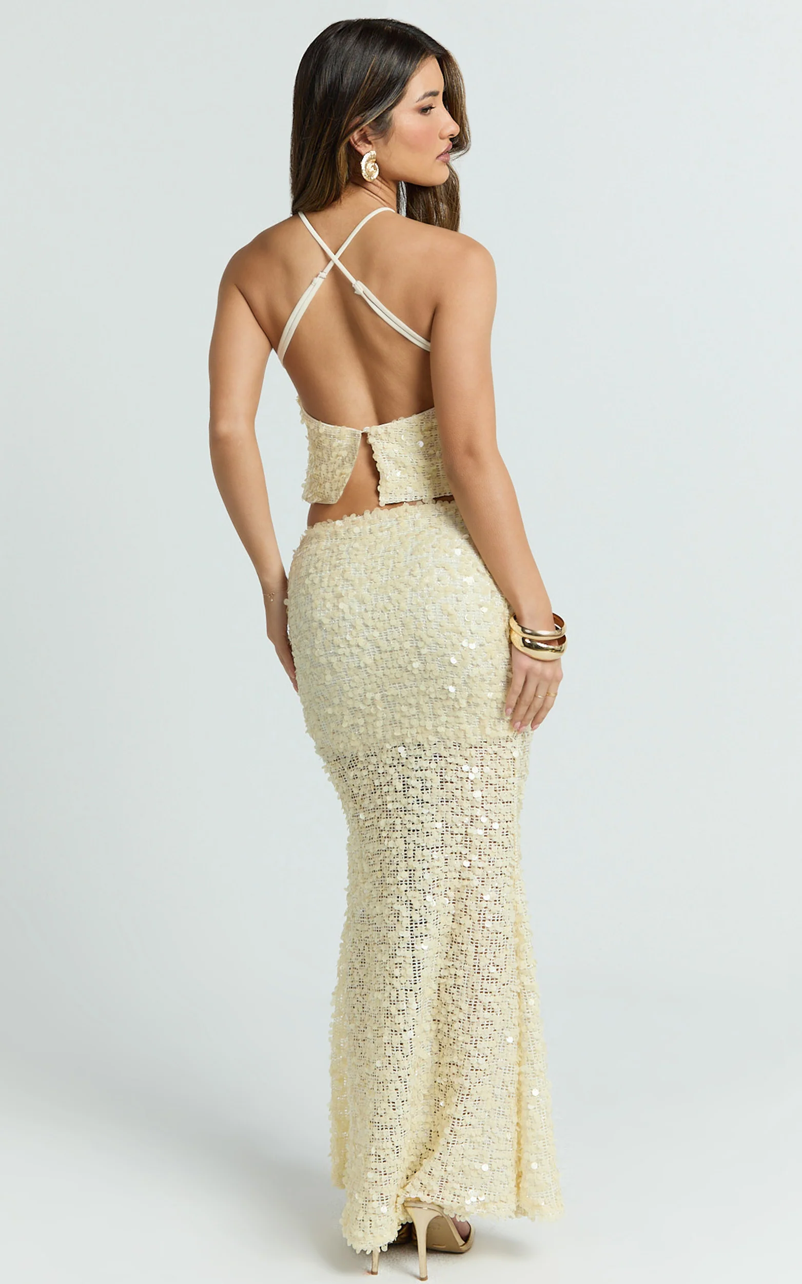 Celeste Maxi Skirt - Sequin Fit And Flare Skirt in Lemon - Image 6