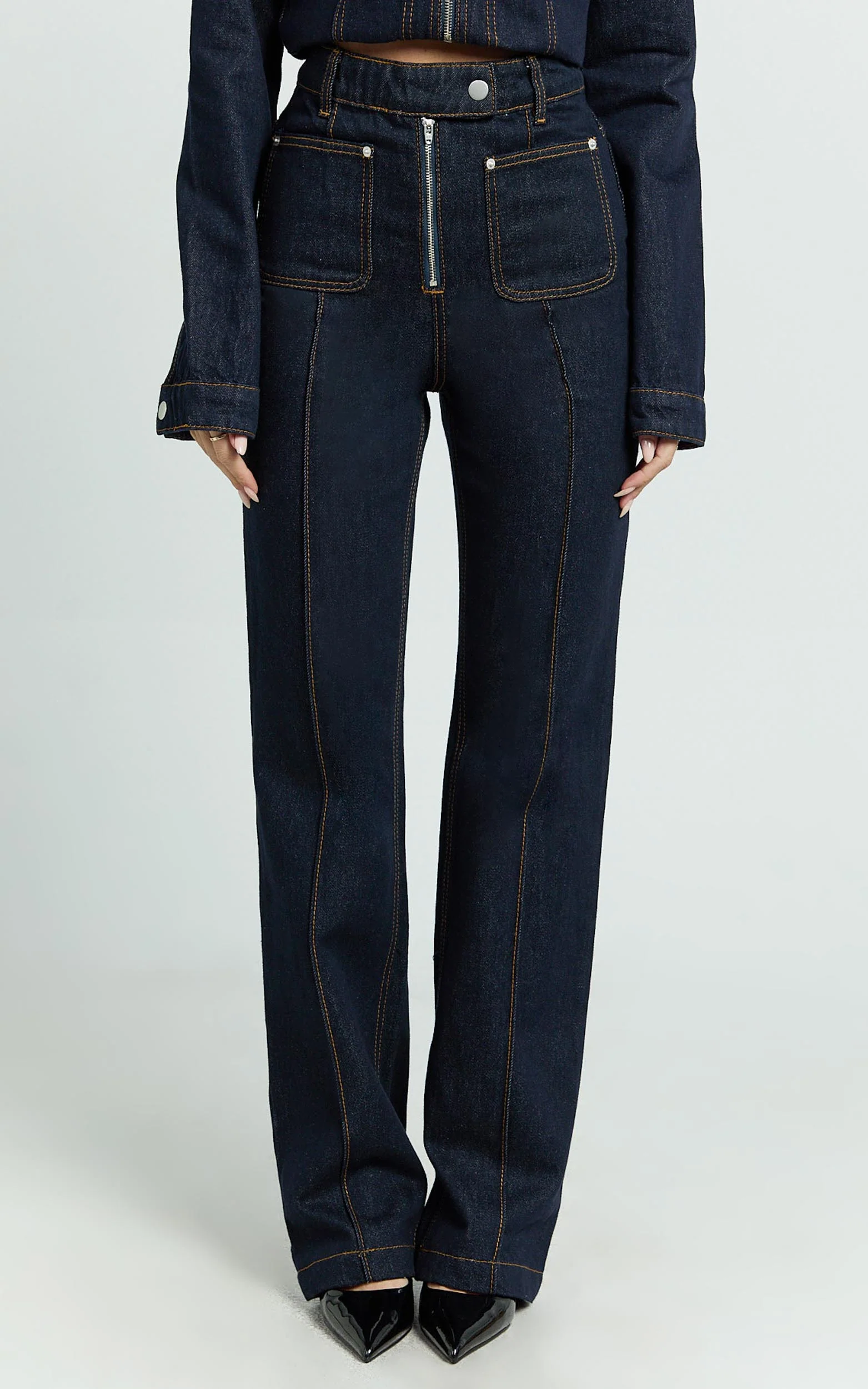 Celia Jeans - High Rise Straight Leg Jeans in Dark Blue Wash - Image 2