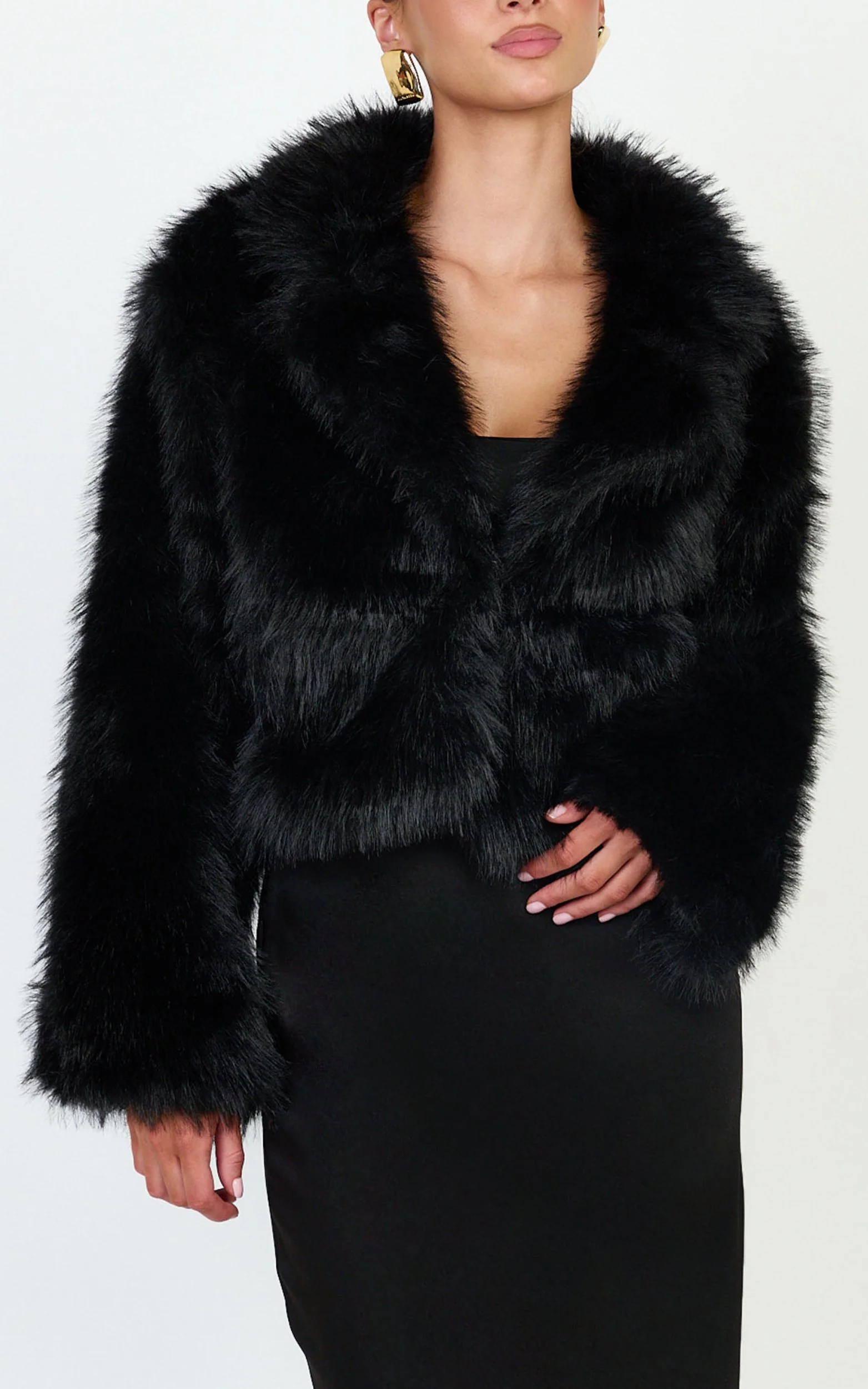 Charisse Coat - Oversized Crop Faux Fur Coat in Black - Image 6