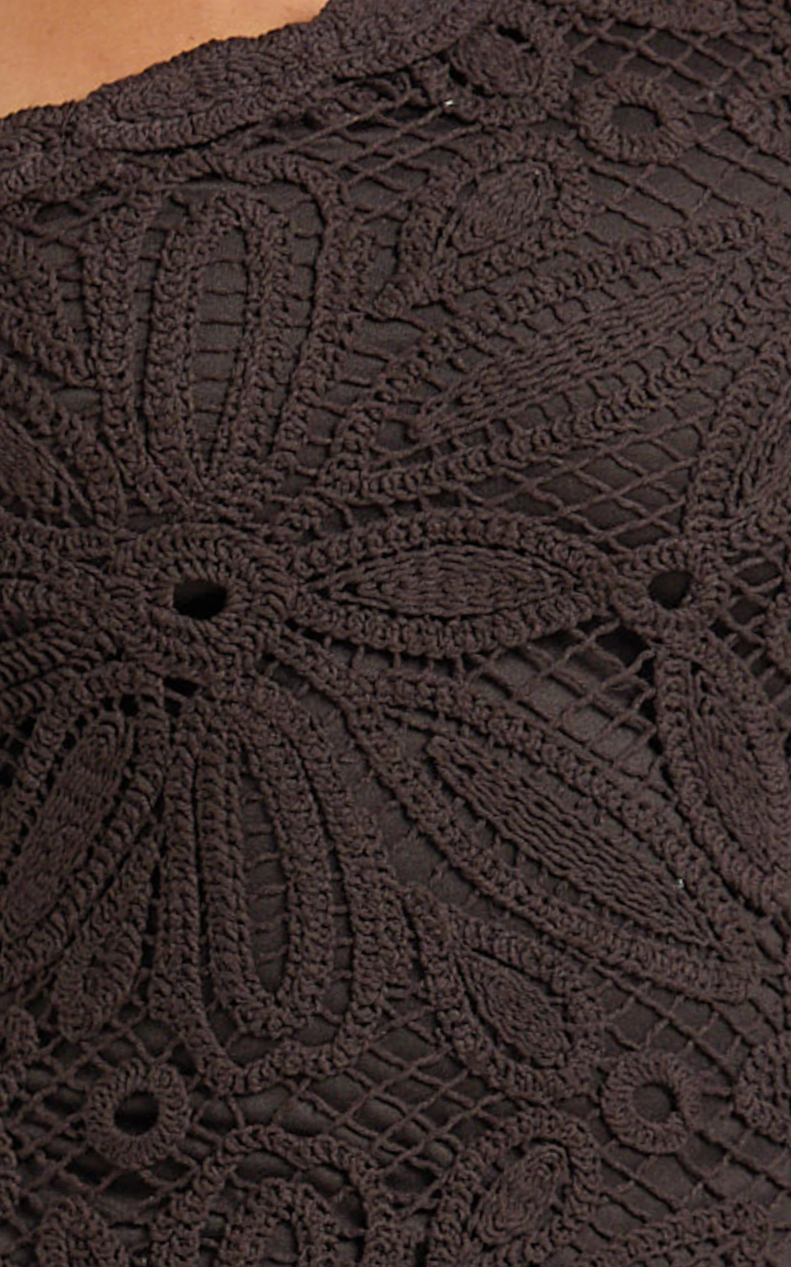 Charlene Maxi Dress - Crochet Knitted One Shoulder Maxi Dress in Chocolate - Image 6