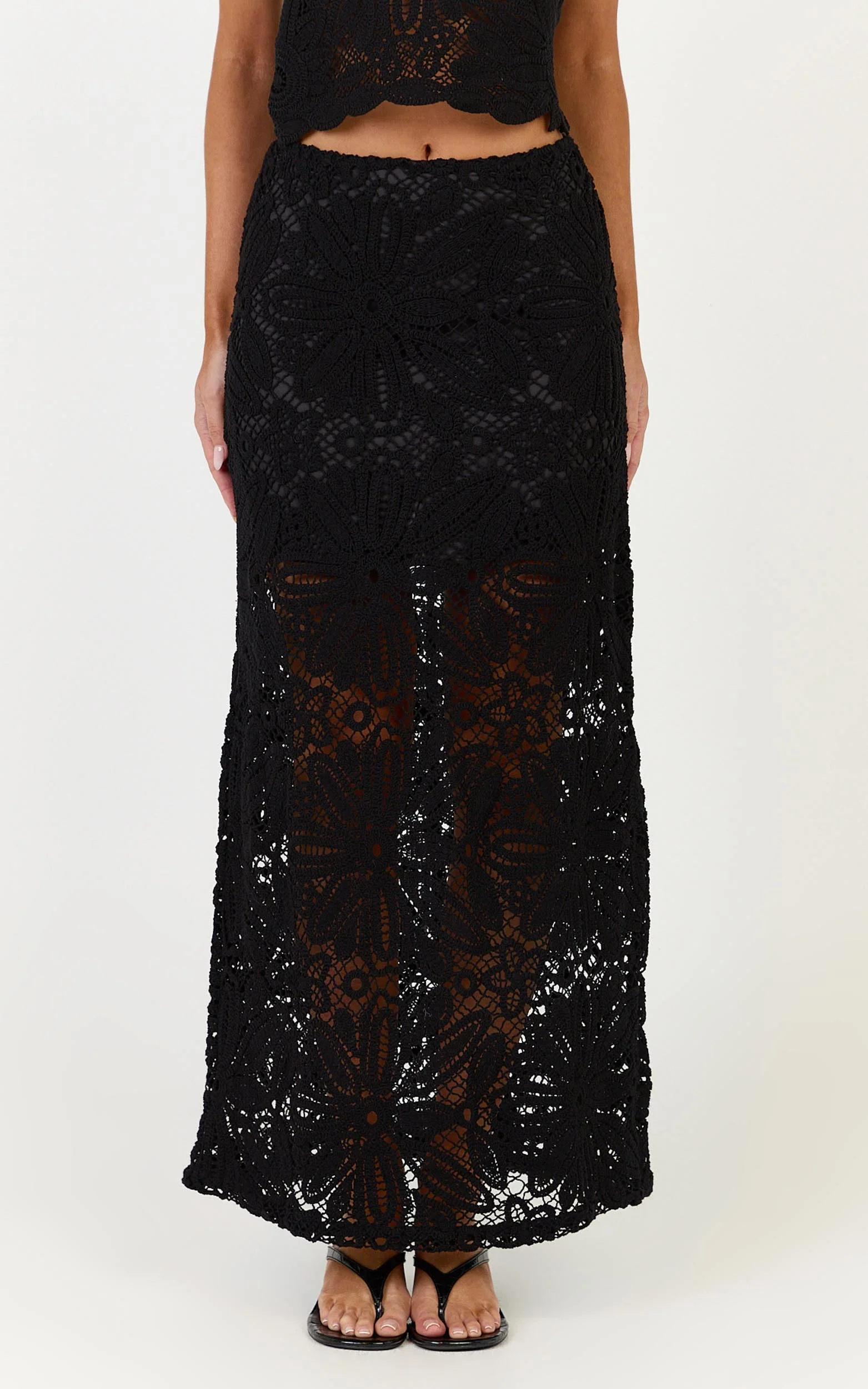 Charlene Maxi Skirt - Crochet Fit And Flare Skirt in Black - Image 2