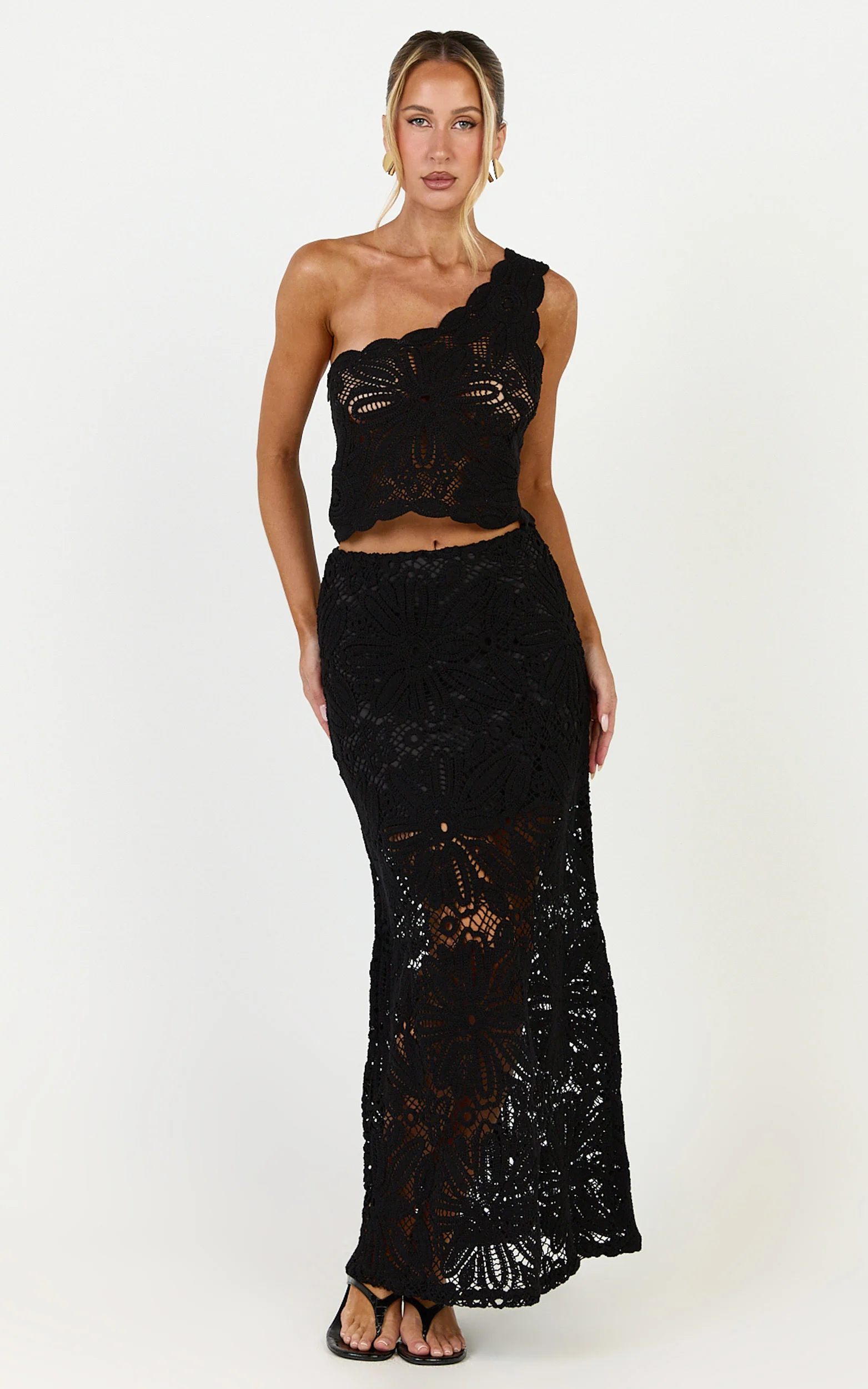 Charlene Maxi Skirt - Crochet Fit And Flare Skirt in Black - Image 3