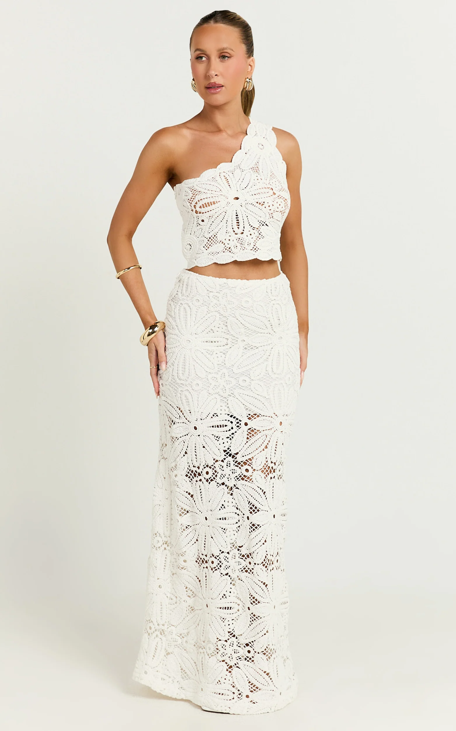 Charlene Maxi Skirt - Crochet Fit And Flare Skirt in White - Image 5