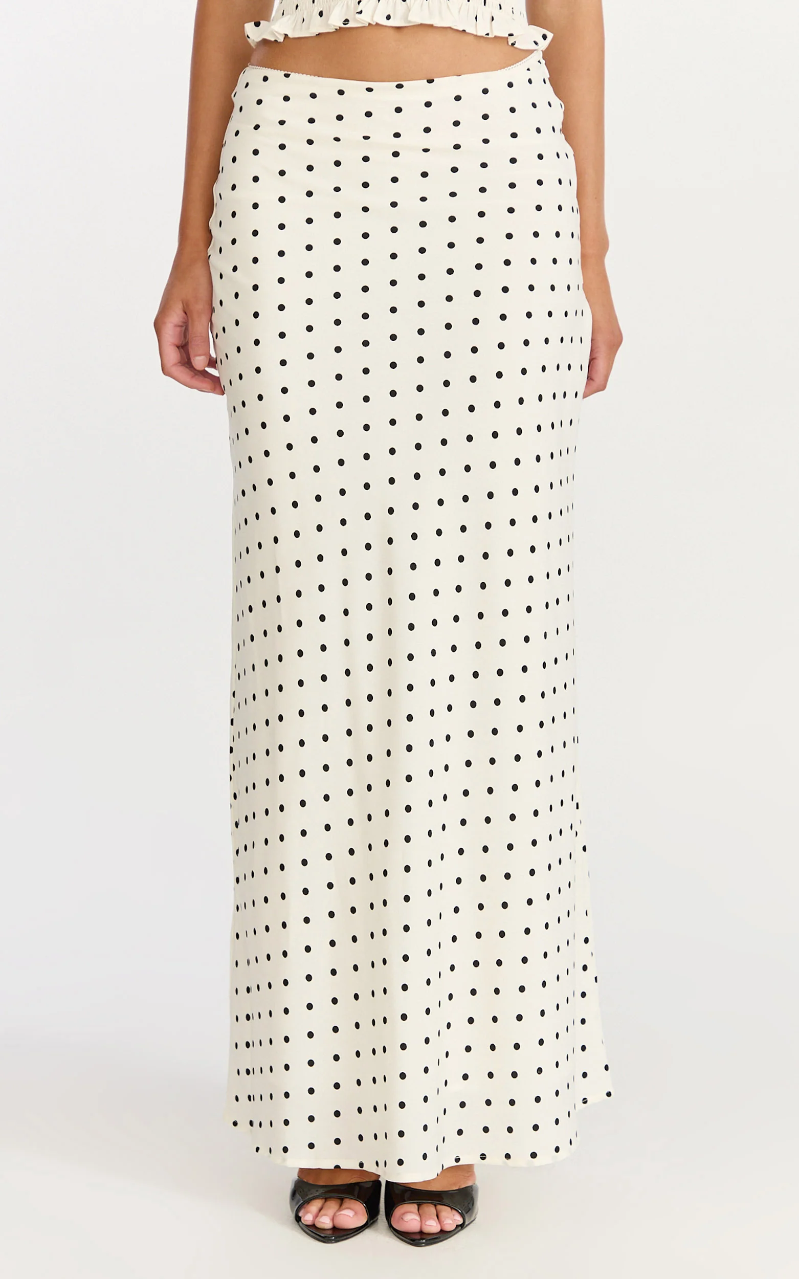 Charlotte Maxi Skirt - Polka Dot Skirt in White & Black Polka Dots - Image 3