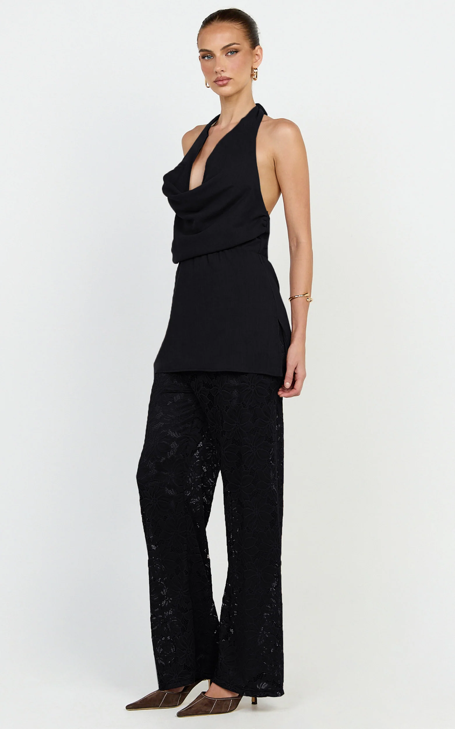 Charlotte Two Piece Set - Cowl Neck Set in Black - Image 2