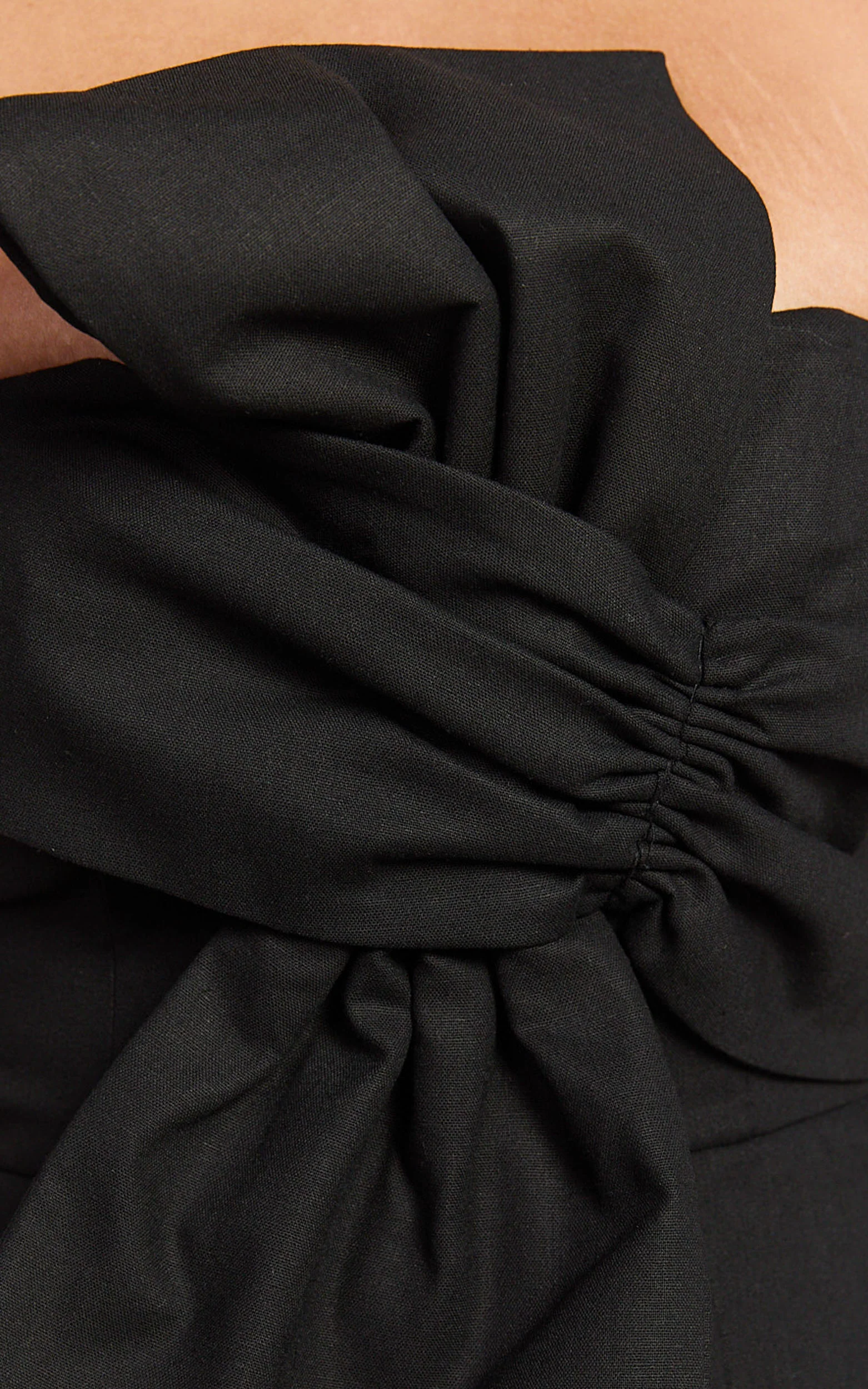 Chika Mini Dress - Linen Strapless Front Bow Dress in Black - Image 7
