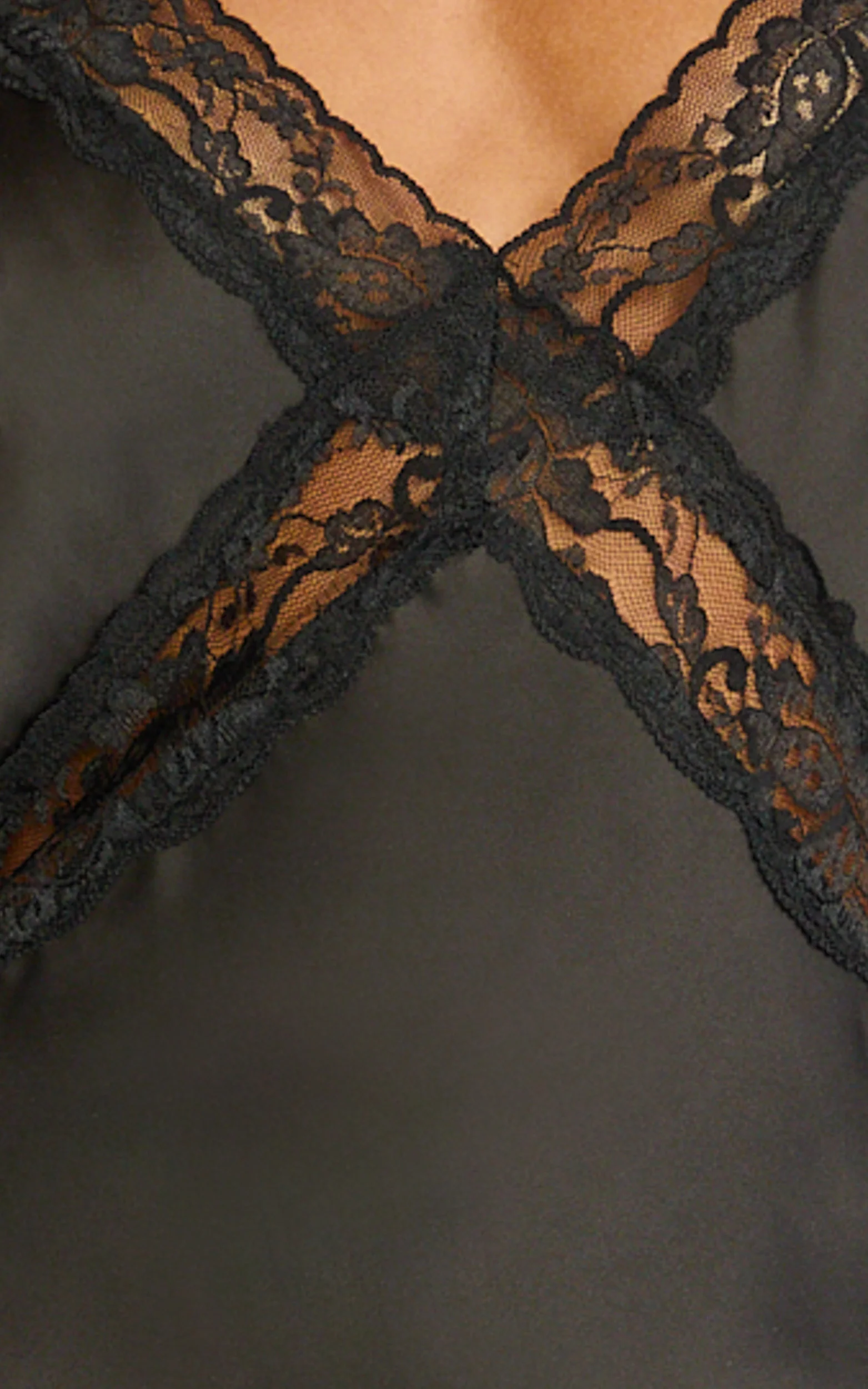 Christy Midi Dress - V Neck Lace Detail Slip Dress in Black - Image 6