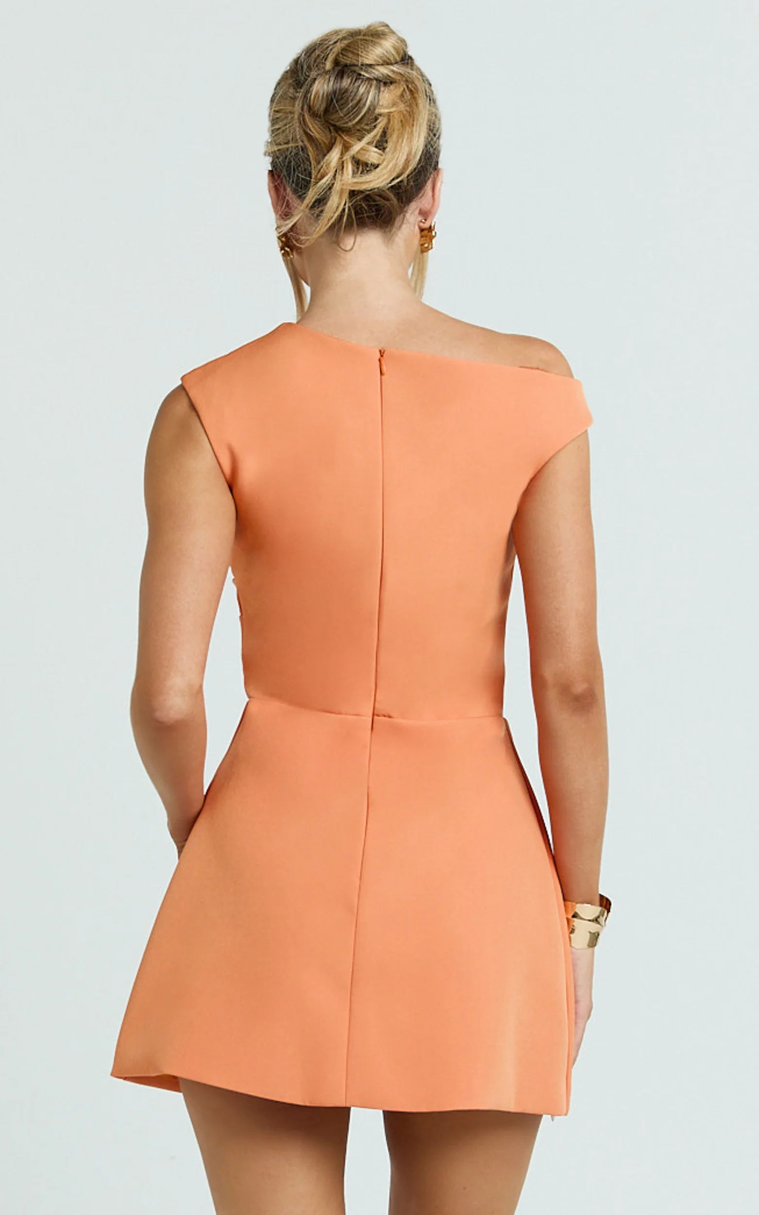 Claire Mini Dress - Tipped Shoulder Tulip Skirt Dress in Sherbet - Image 5