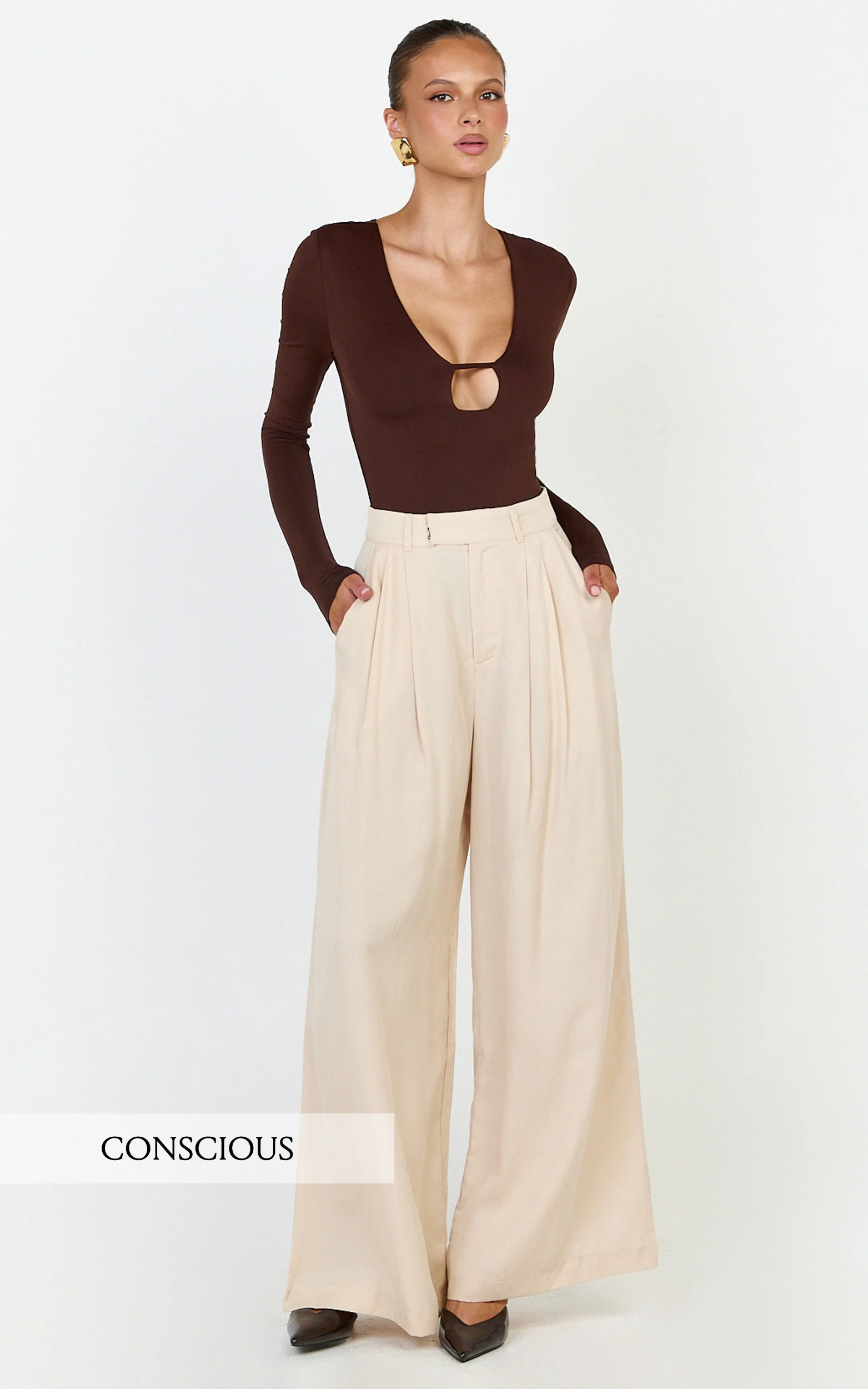 Clarke Pants - High Waist Wide Leg Pants in Neutral