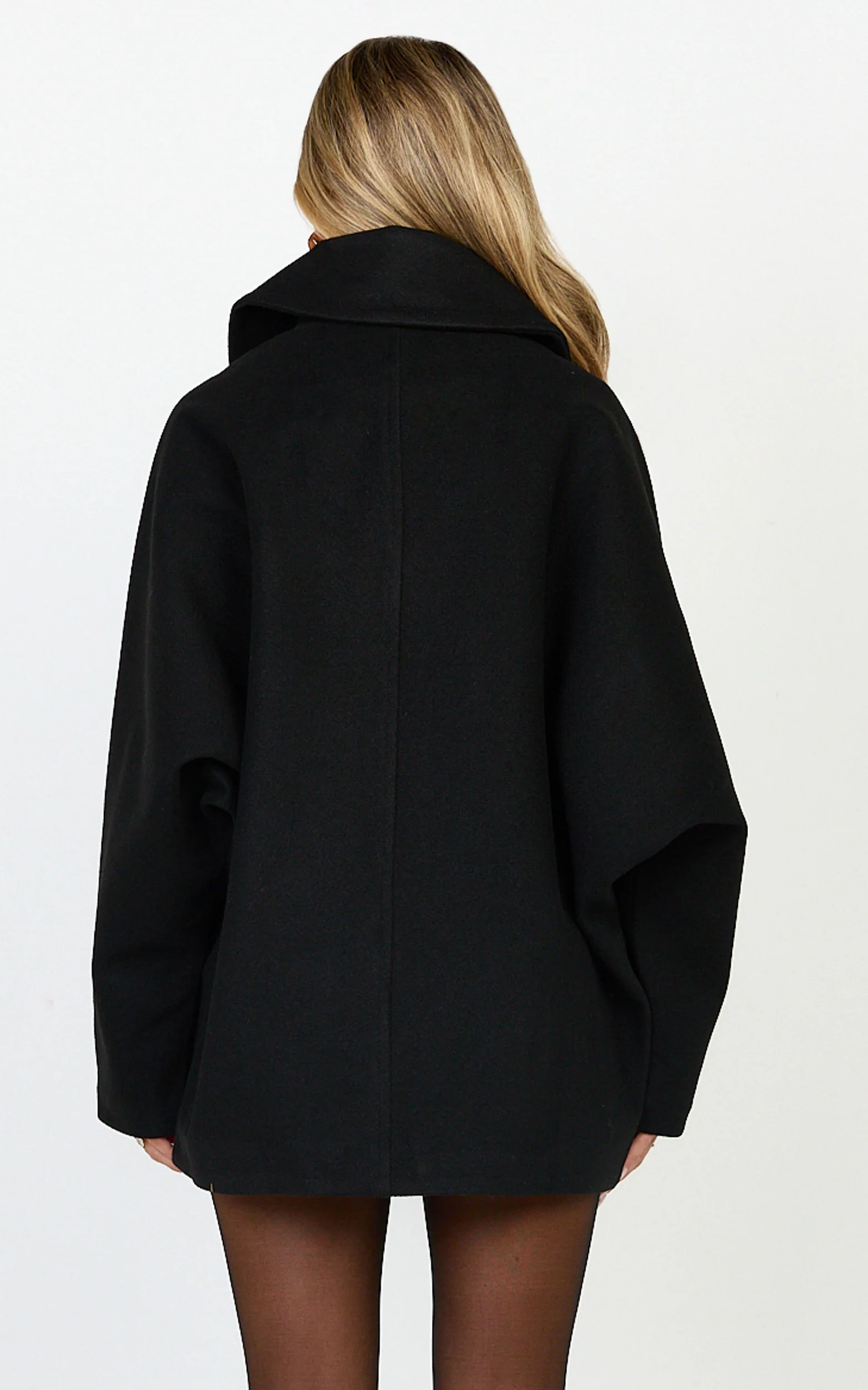 Rina Coat - Oversized Three Button Front Closure Coat in Black - Image 6