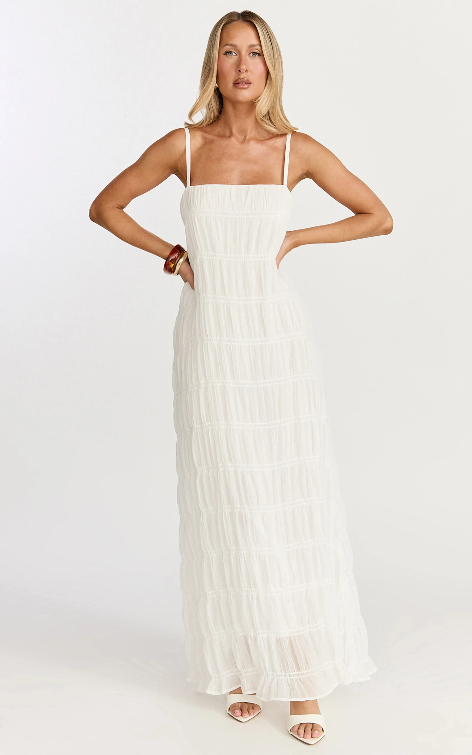 Cleo Maxi Dress - Textured Detail Dress in Cream - Image 3