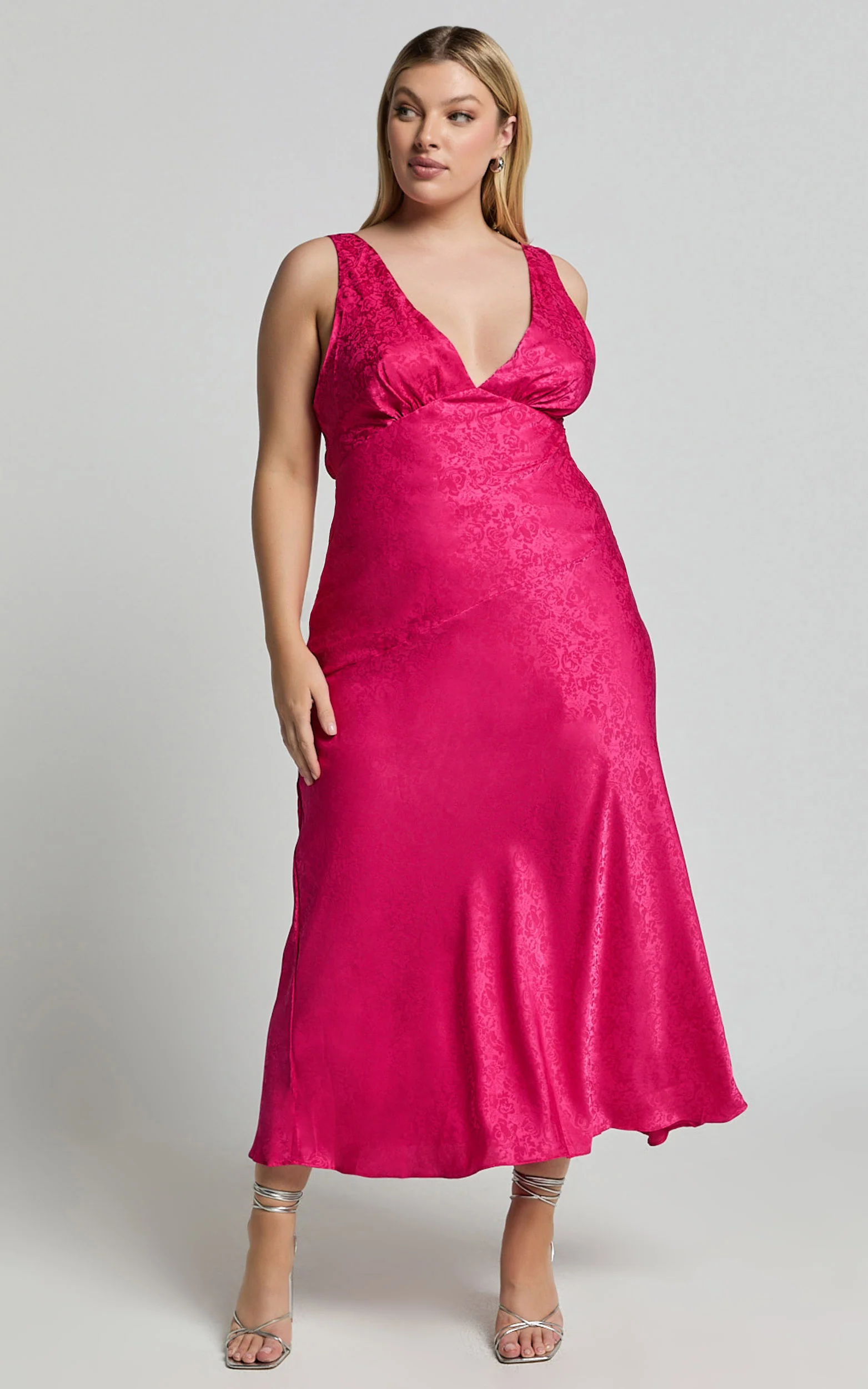 Cohen Midi Dress - Jacquard Satin Midi Dress in Pink - Image 2