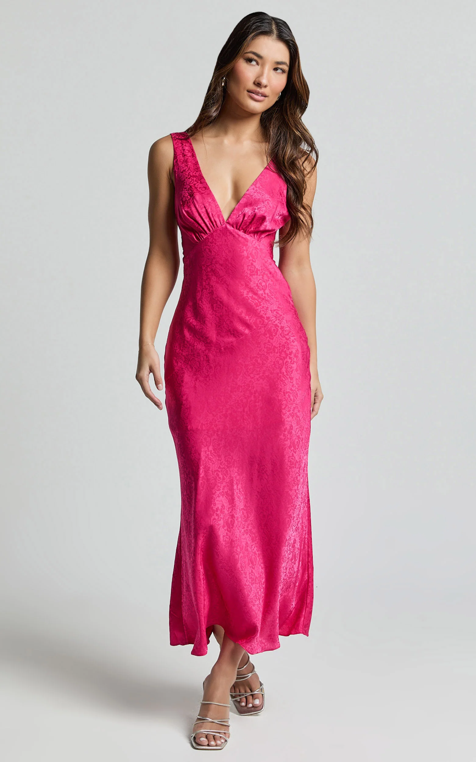 Cohen Midi Dress - Jacquard Satin Midi Dress in Pink - Image 3