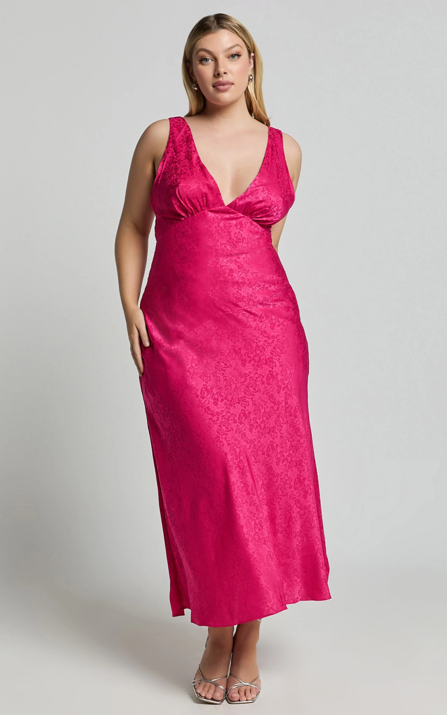 Cohen Midi Dress - Jacquard Satin Midi Dress in Pink - Image 4